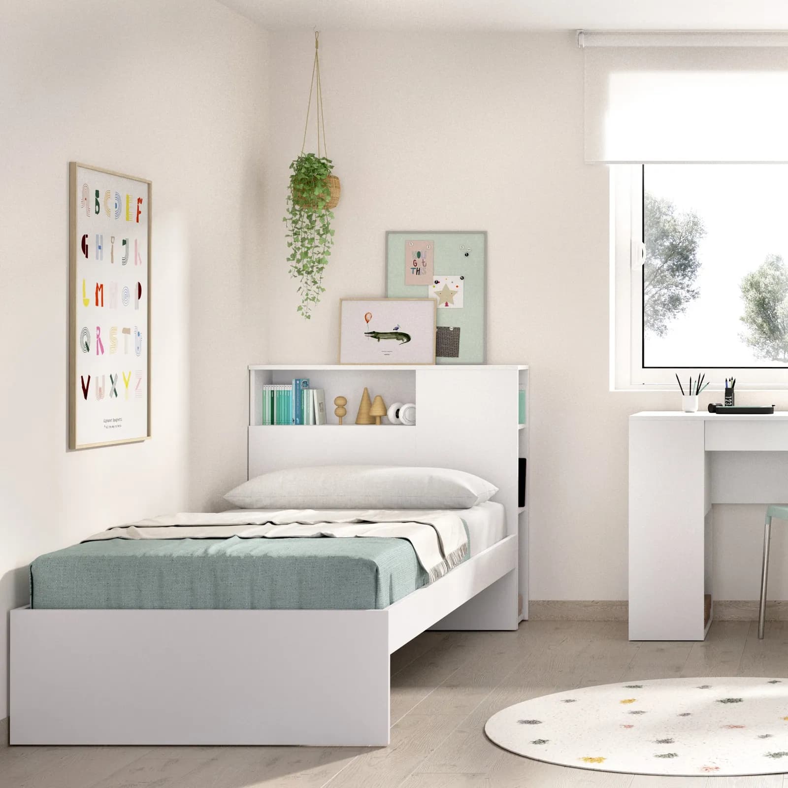 Letto singolo 90x190 cm bianco con testata reversibile e vani - Kygo