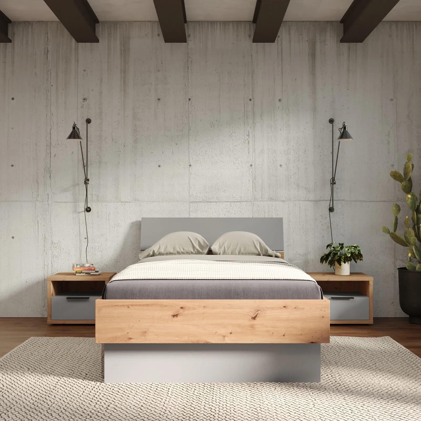 Letto una piazza e mezzo 120x200 cm rovere artisan e grigio lucido - Leeds Night