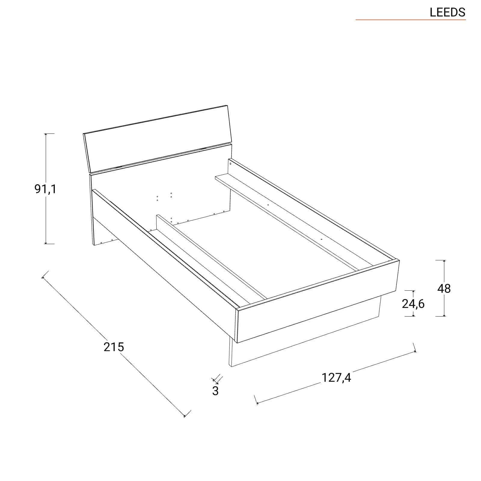 Letto una piazza e mezzo 120x200 cm rovere artisan e grigio lucido - Leeds Night