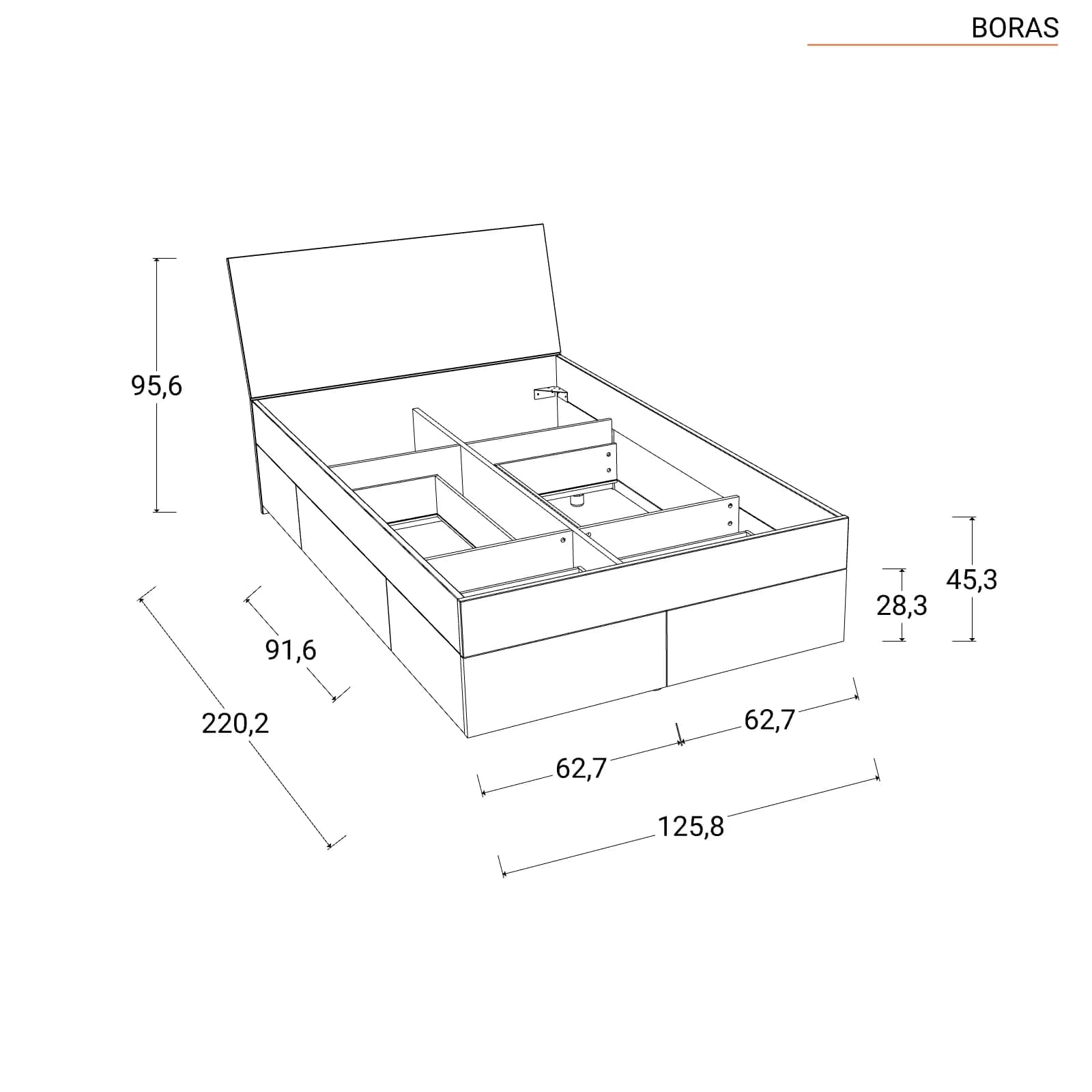 Letto una piazza e mezzo 120x200 cm rovere artisan e bianco lucido con 4 cassetti - Boras