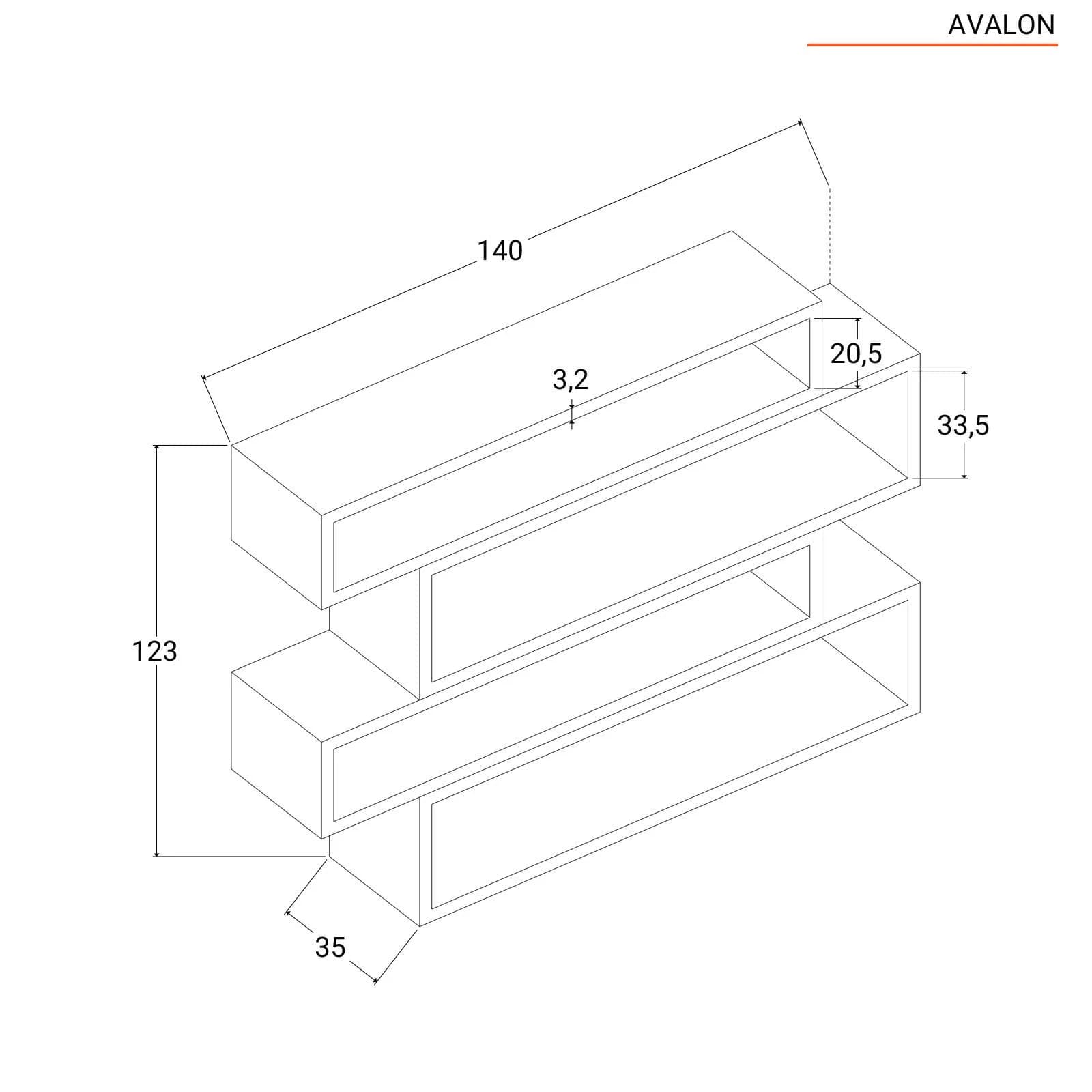 Libreria 140x123h cm in legno bianco opaco con 4 vani sfalsati - Avalon