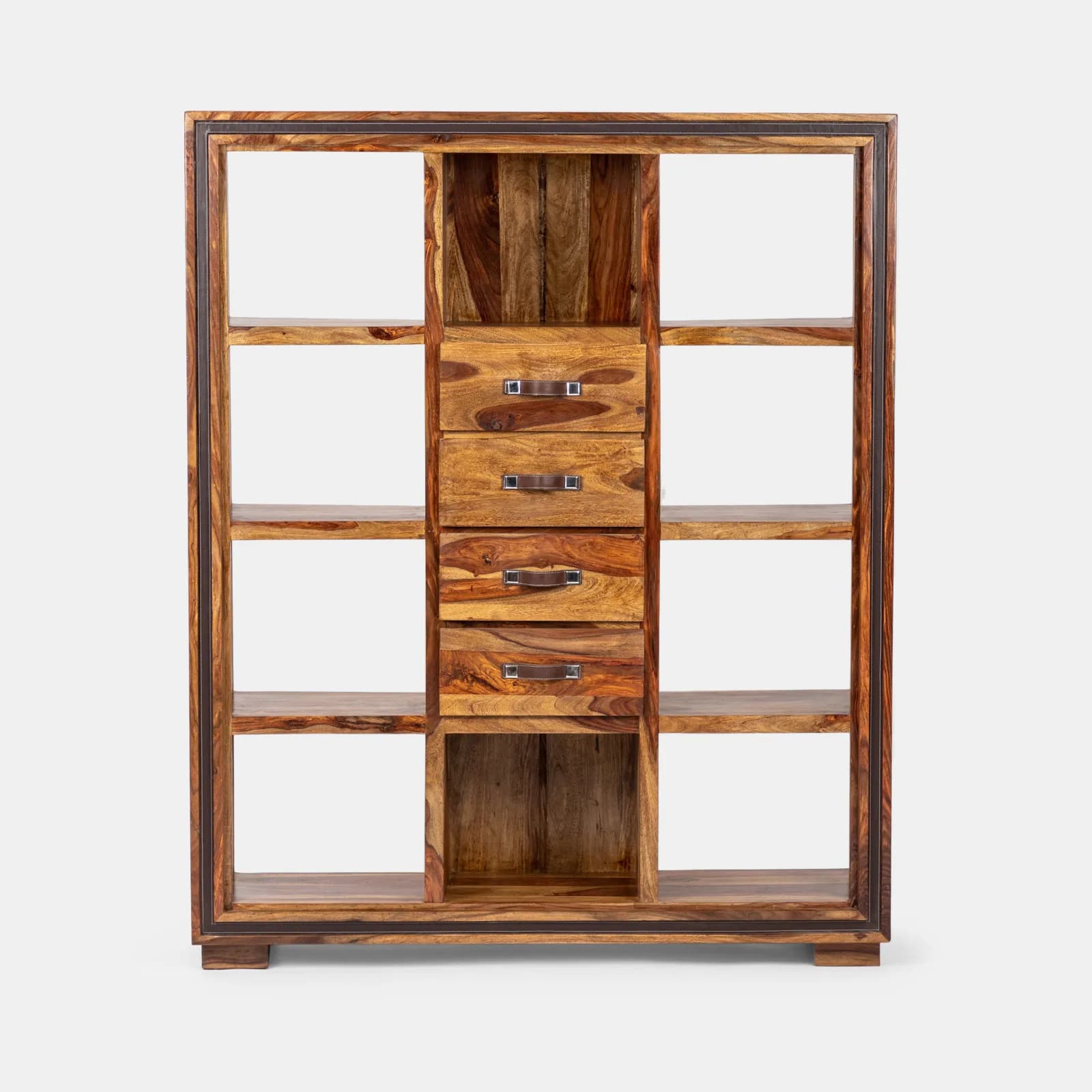 Libreria 148x181h cm in legno con vani a giorno e 4 cassetti - Freia Sheesham