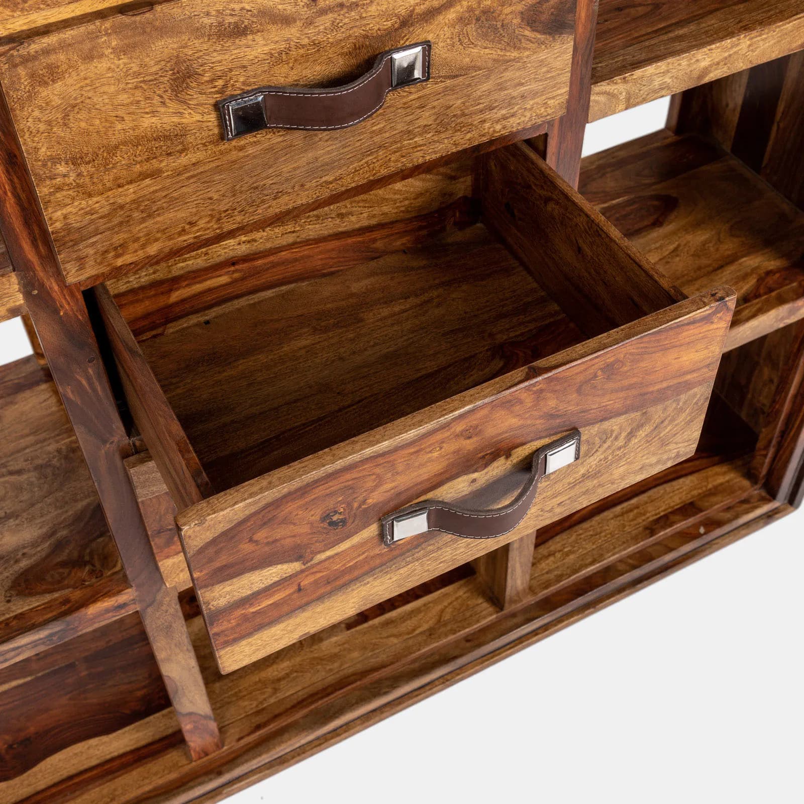 Libreria 148x181h cm in legno con vani a giorno e 4 cassetti - Freia Sheesham