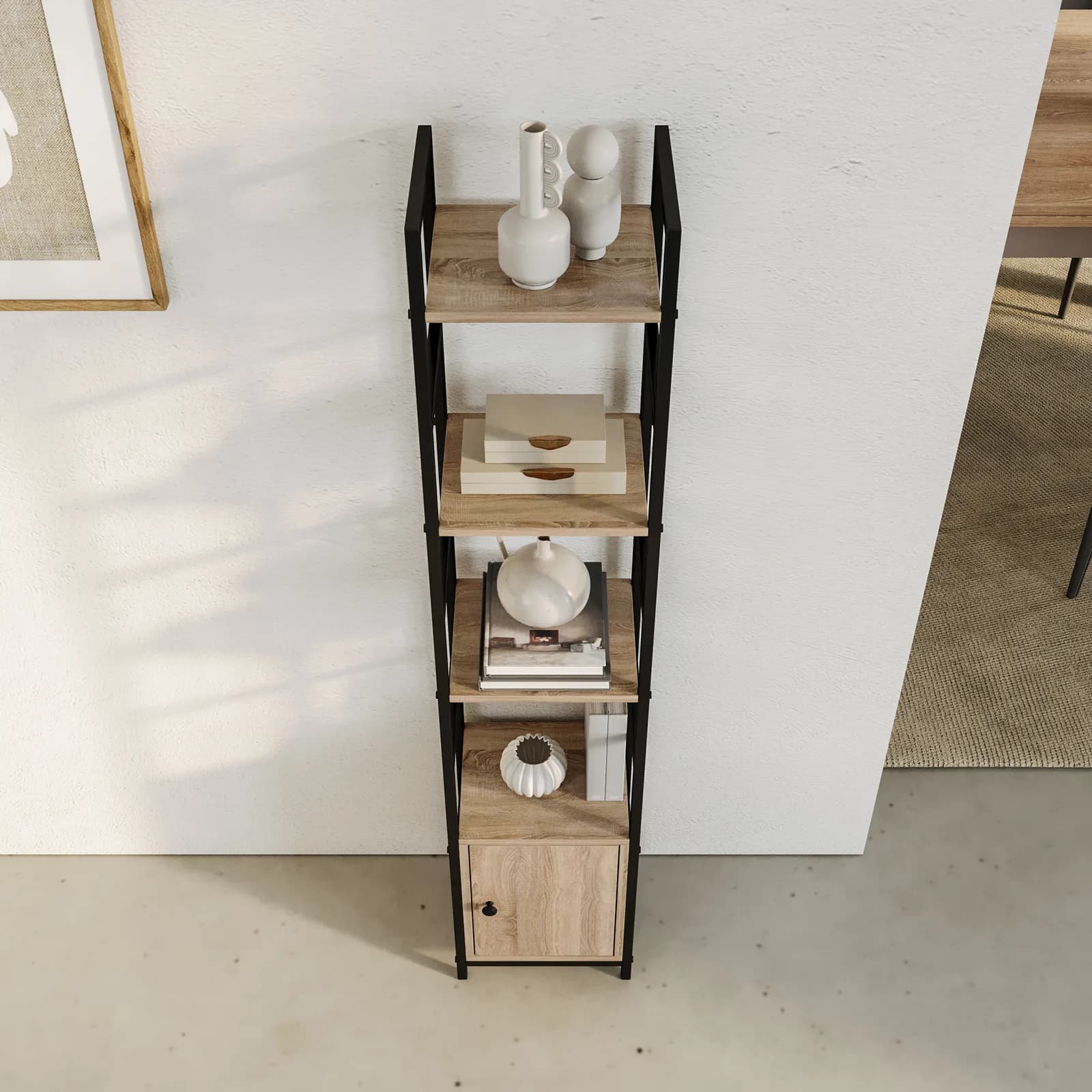 Libreria 29x144h effetto rovere selvatico con 3 ripiani e 1 anta - Shiga