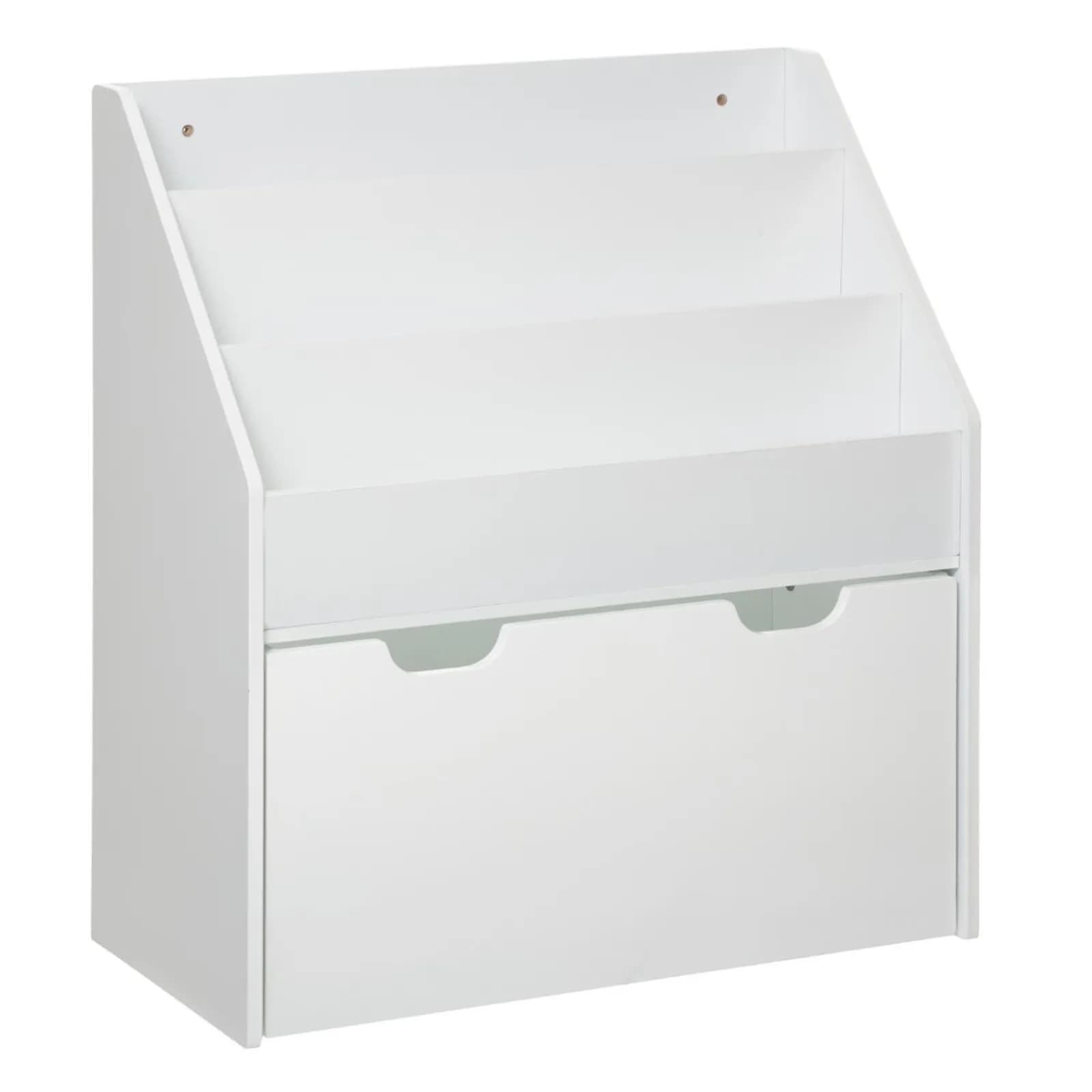 Libreria 3 ripiani con cassetto su ruote 62,7x70 cm in legno bianco - Kids