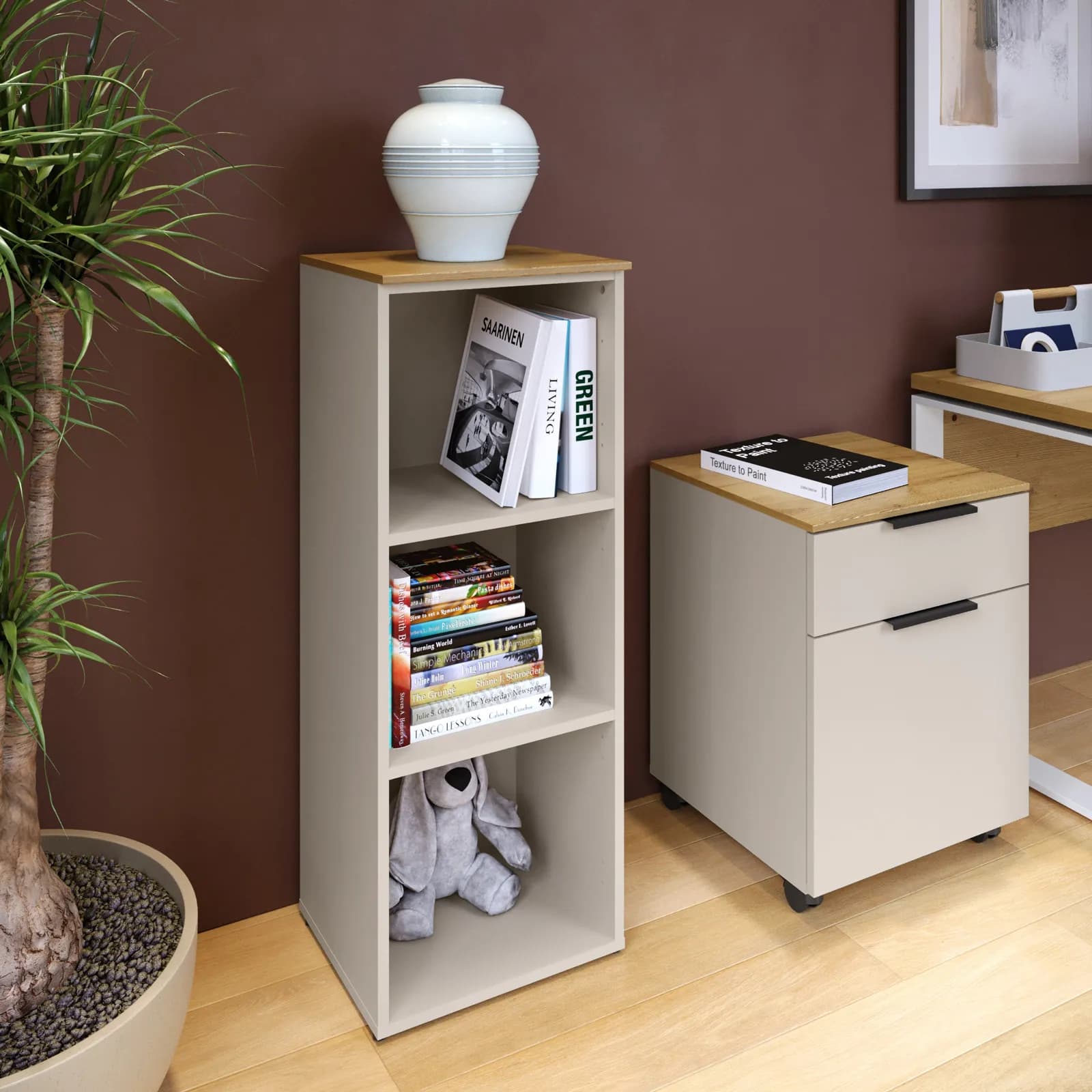 Libreria 40x105h cm cashmere opaco e top rovere artisan - Pavel