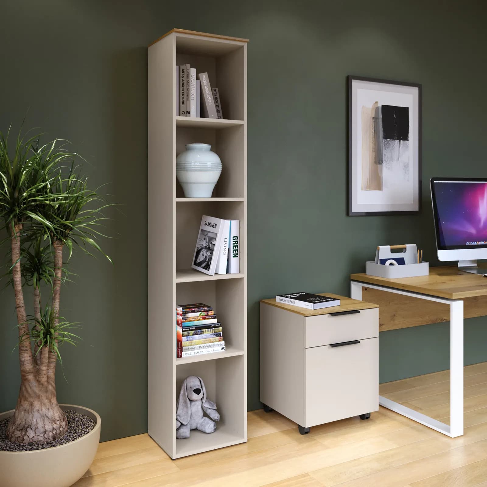 Libreria 40x202h cm cashmere opaco e top rovere artisan - Pavel