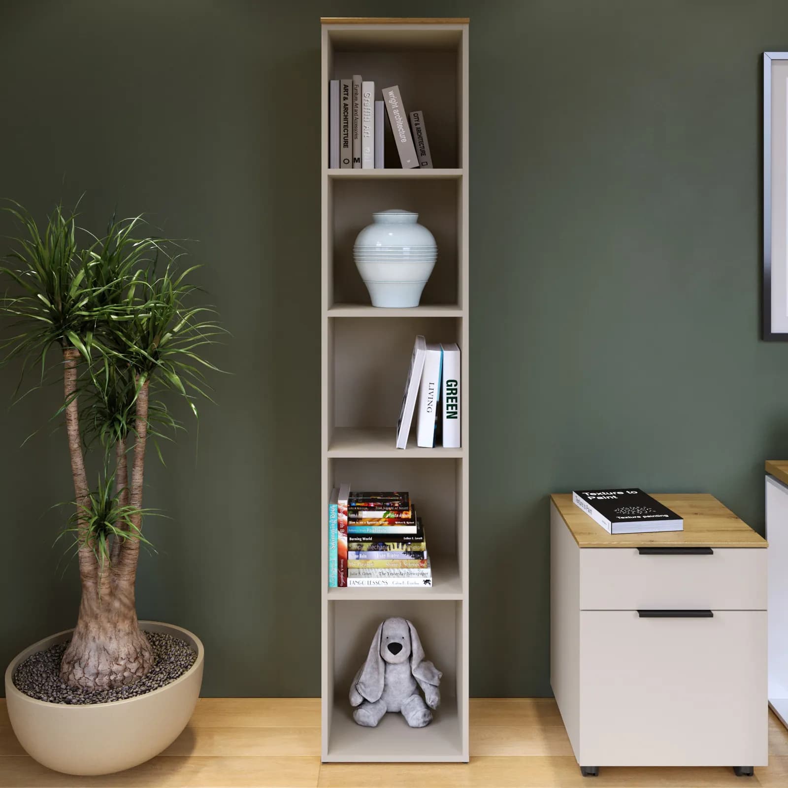 Libreria 40x202h cm cashmere opaco e top rovere artisan - Pavel