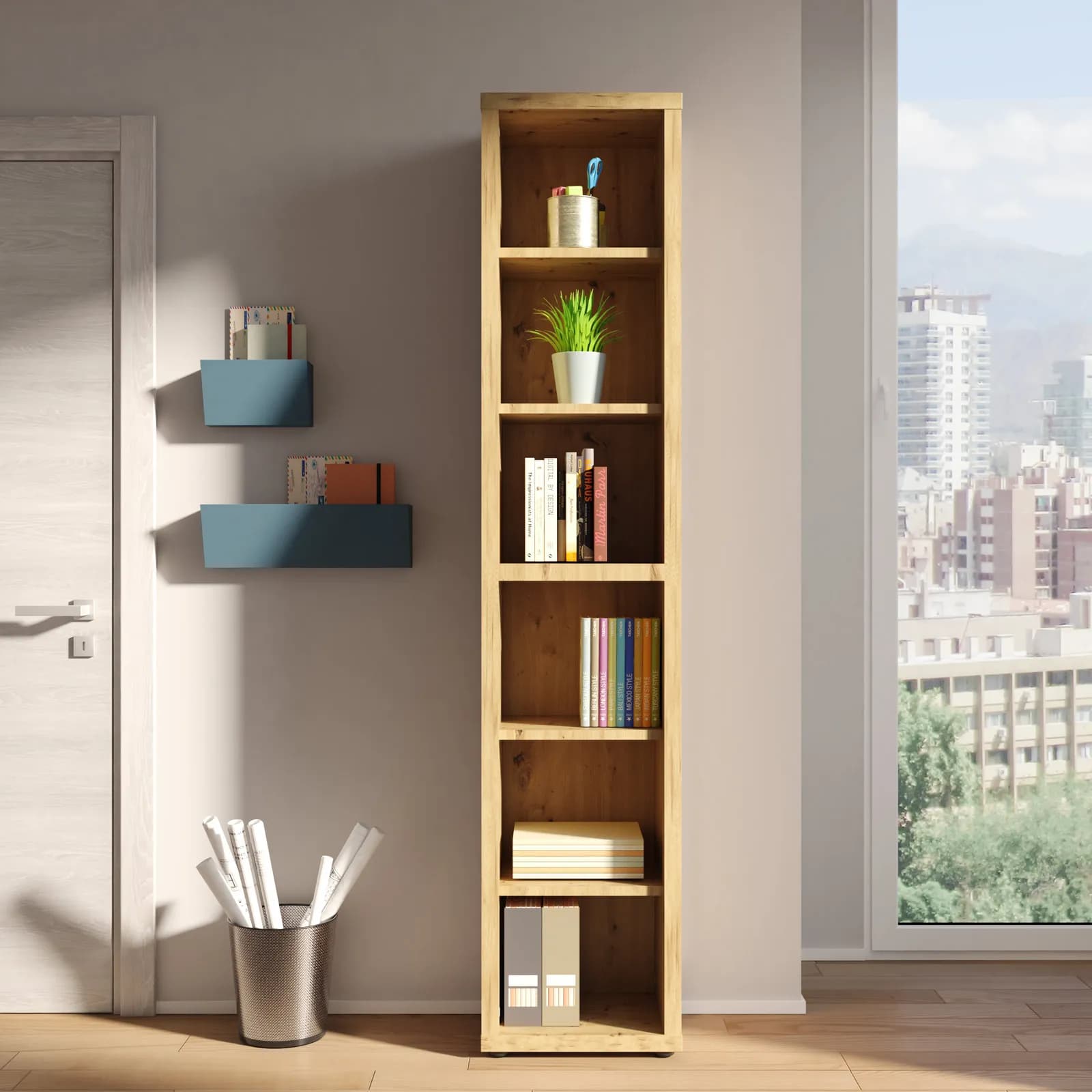 Libreria 44x217h cm rovere artisan con ripiani regolabili - Homely office