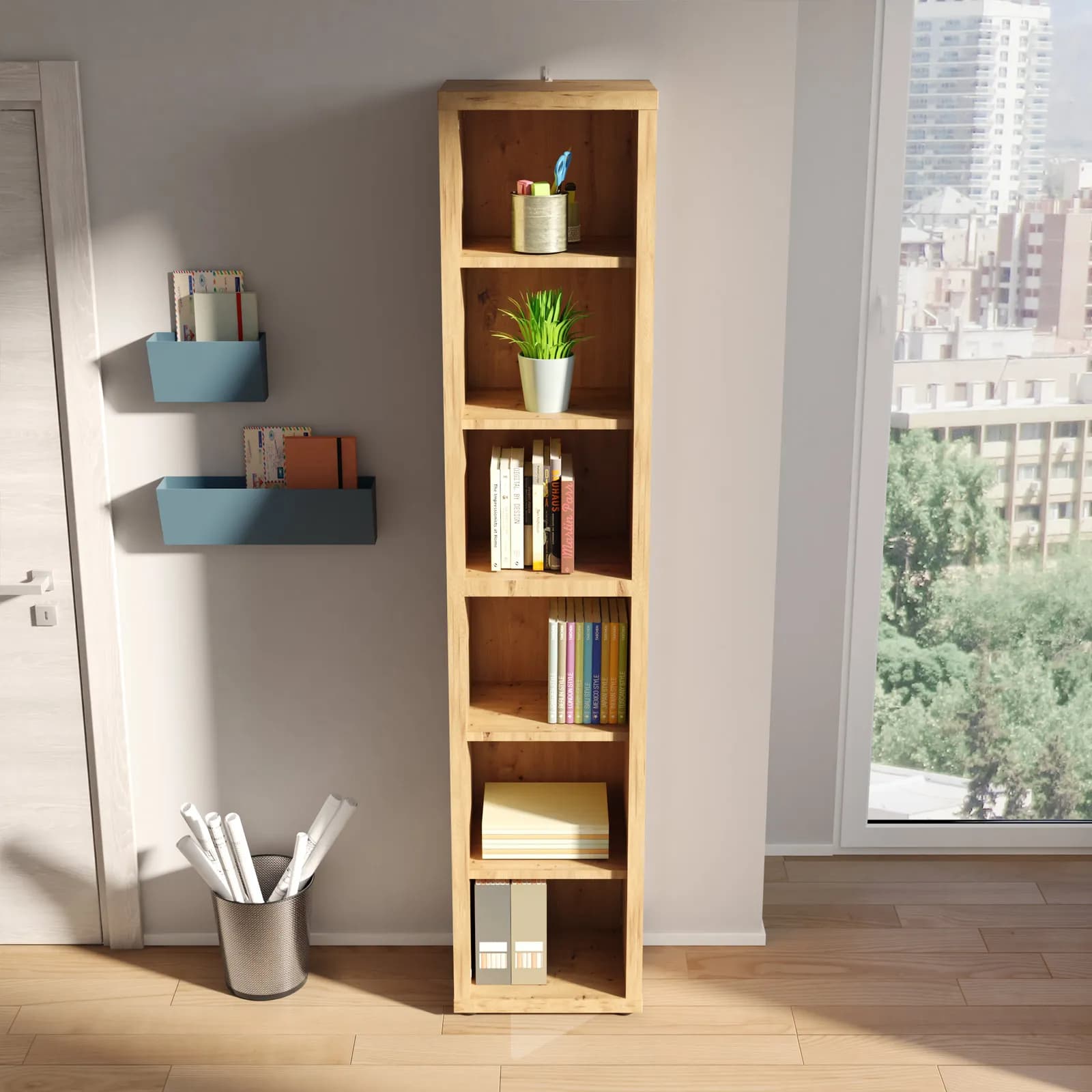 Libreria 44x217h cm rovere artisan con ripiani regolabili - Homely office