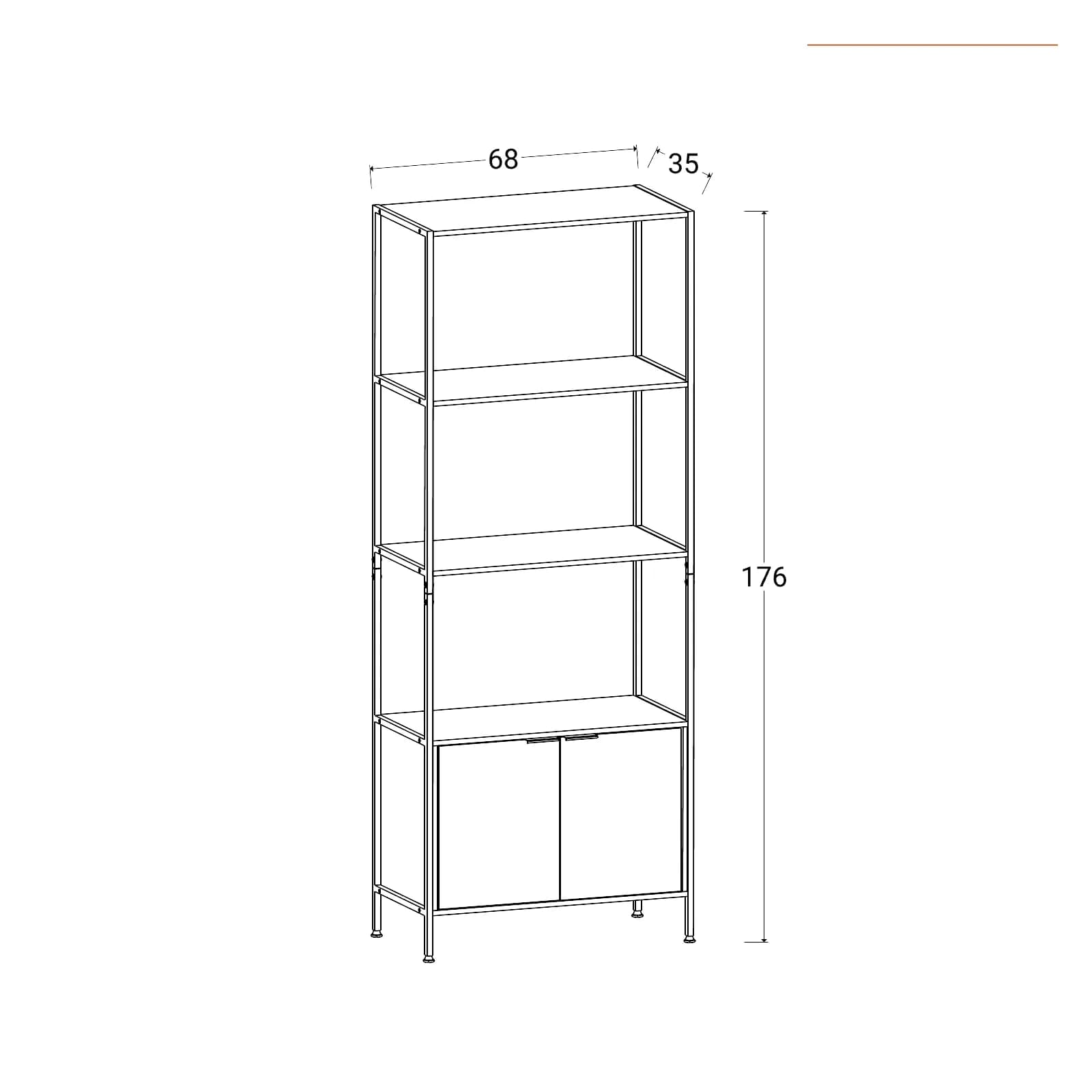 Libreria 68x176h effetto rovere selvatico con 3 ripiani e 2 ante - Shiga