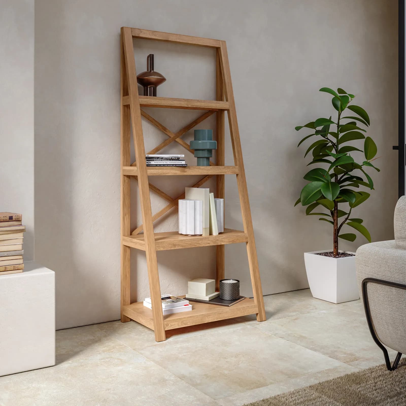 Libreria 75x175h cm con ripiani in legno di acacia - Cadark