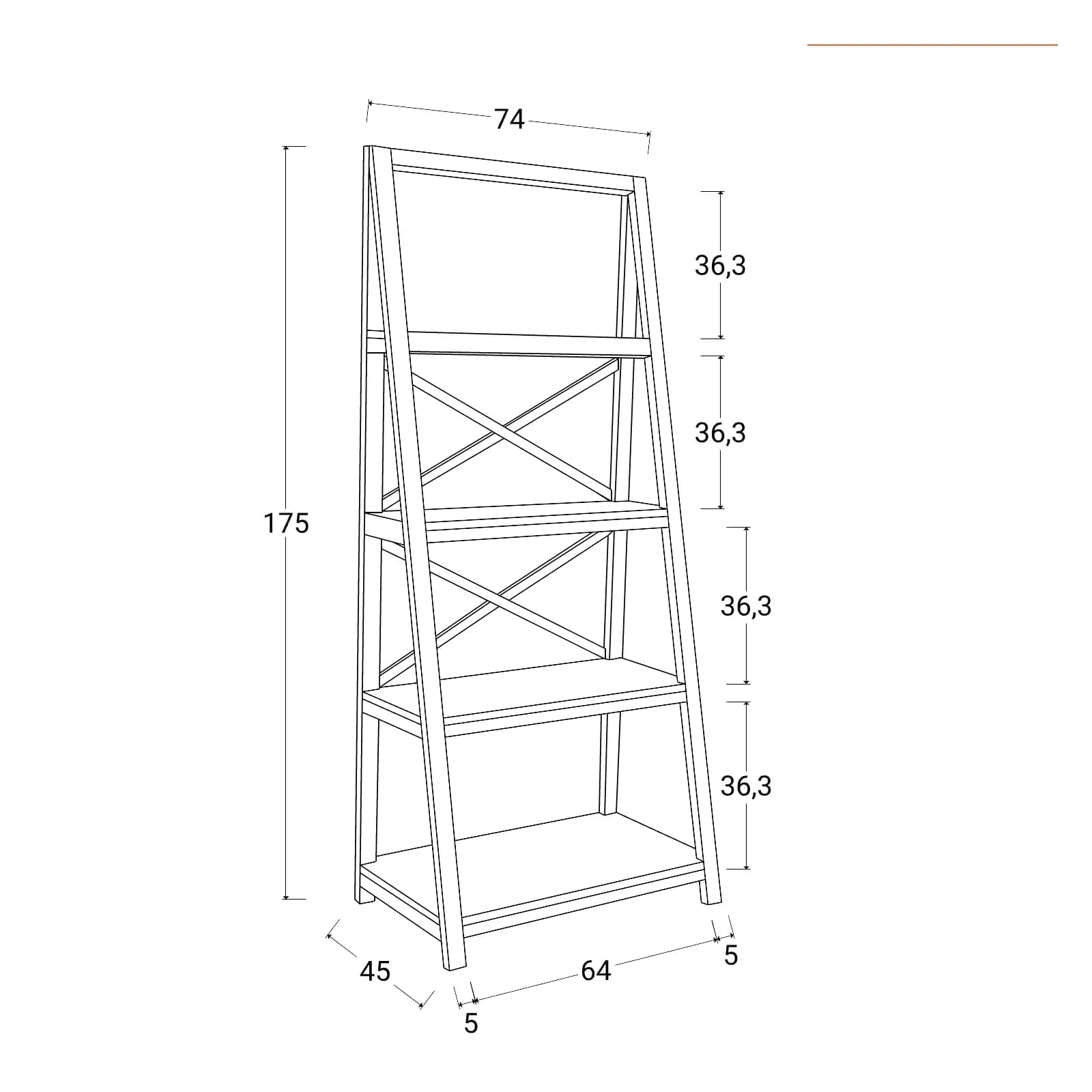 Libreria 75x175h cm con ripiani in legno di acacia - Cadark