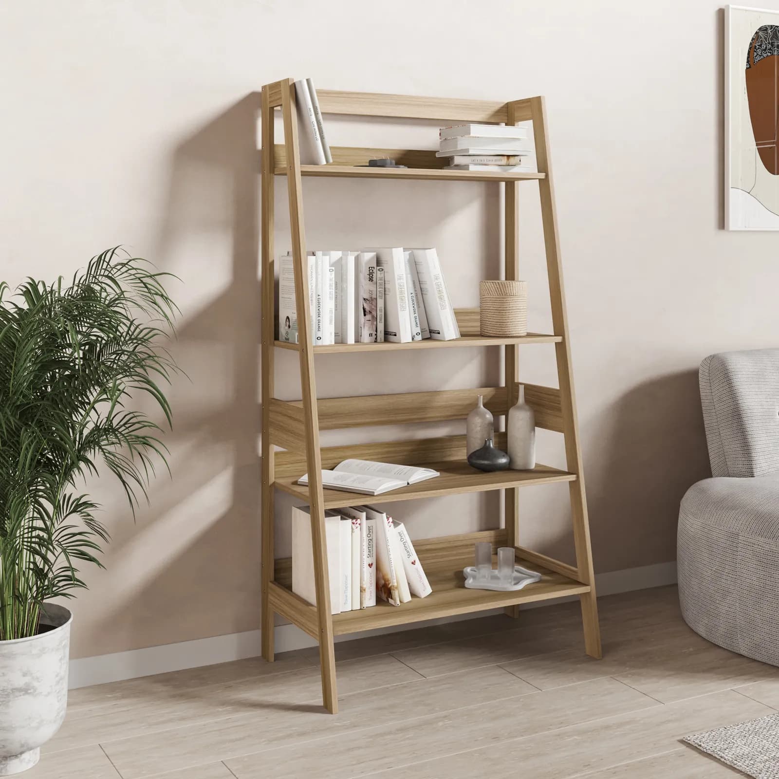 Libreria 76x146h cm effetto rovere kyoto con 4 ripiani - Nathur