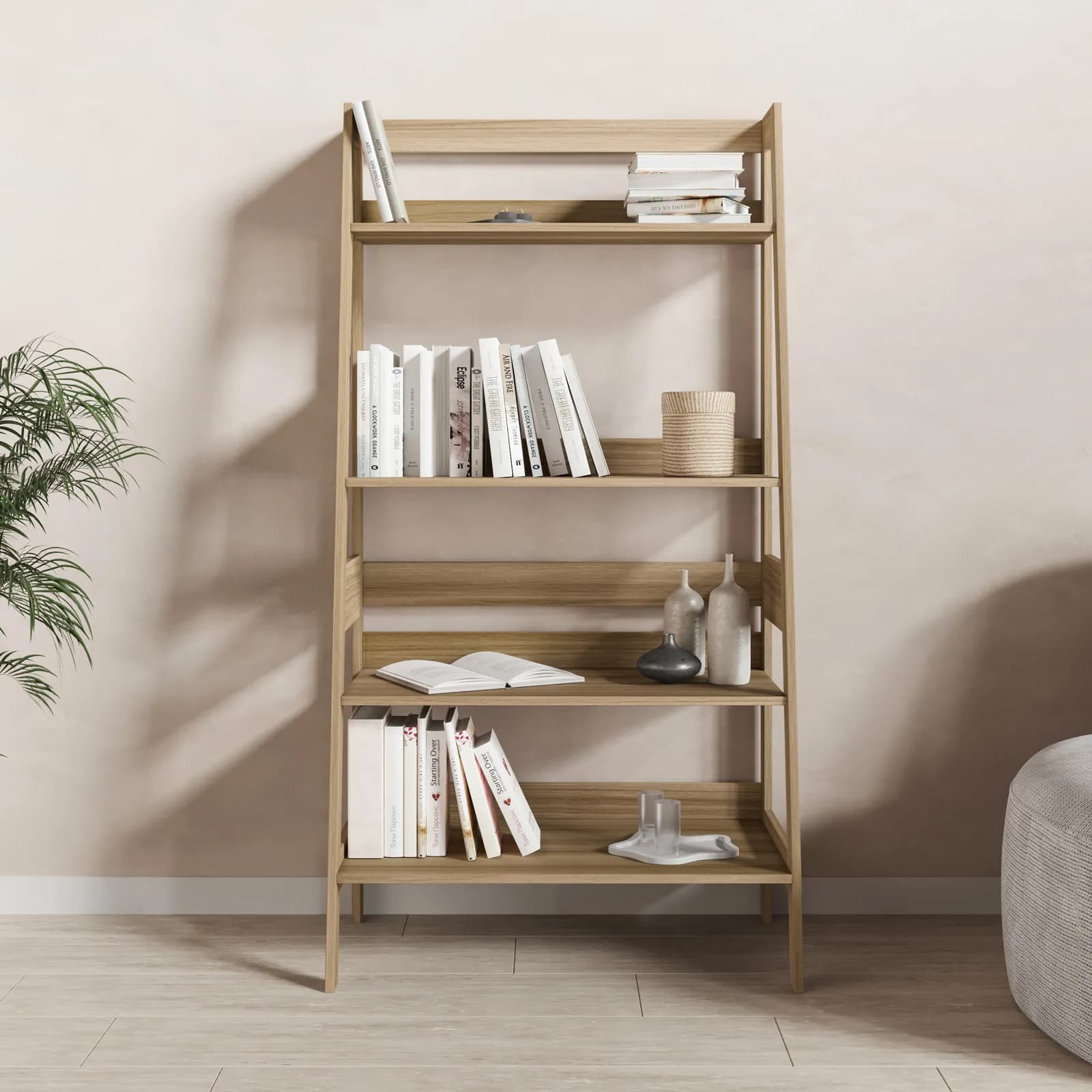 Libreria 76x146h cm effetto rovere kyoto con 4 ripiani - Nathur