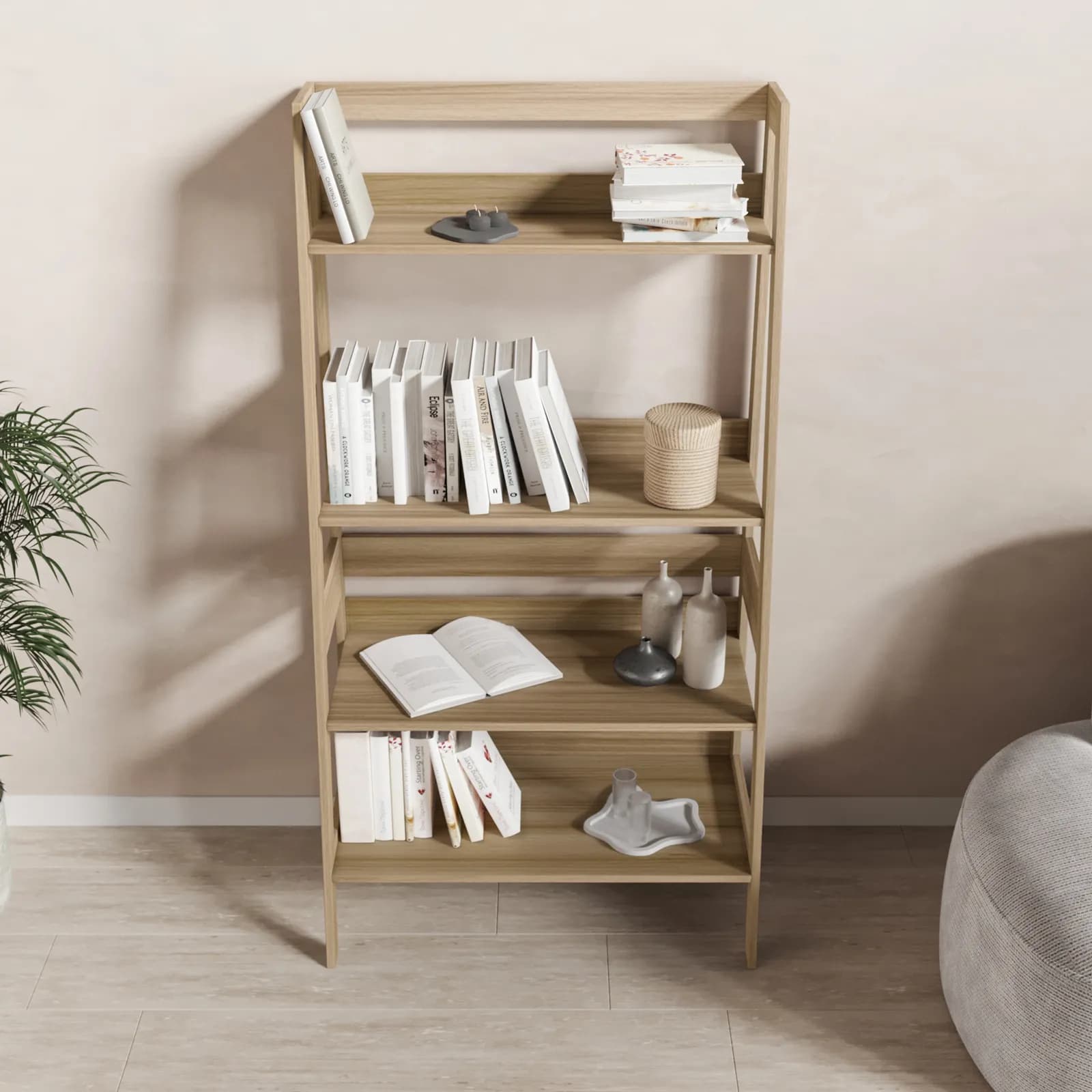 Libreria 76x146h cm effetto rovere kyoto con 4 ripiani - Nathur