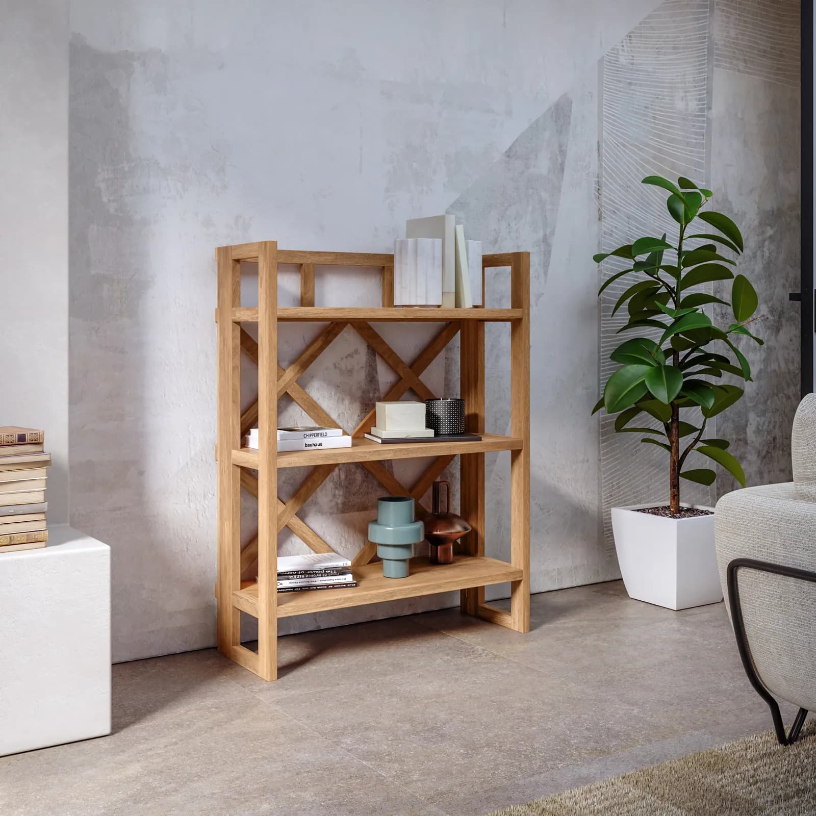 Libreria 90x118h cm con ripiani in legno di acacia - Cadark