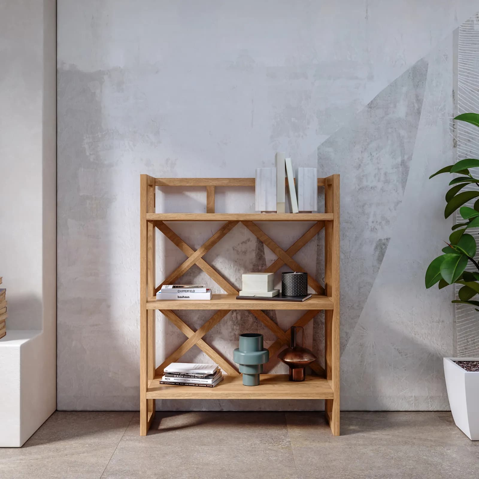 Libreria 90x118h cm con ripiani in legno di acacia - Cadark