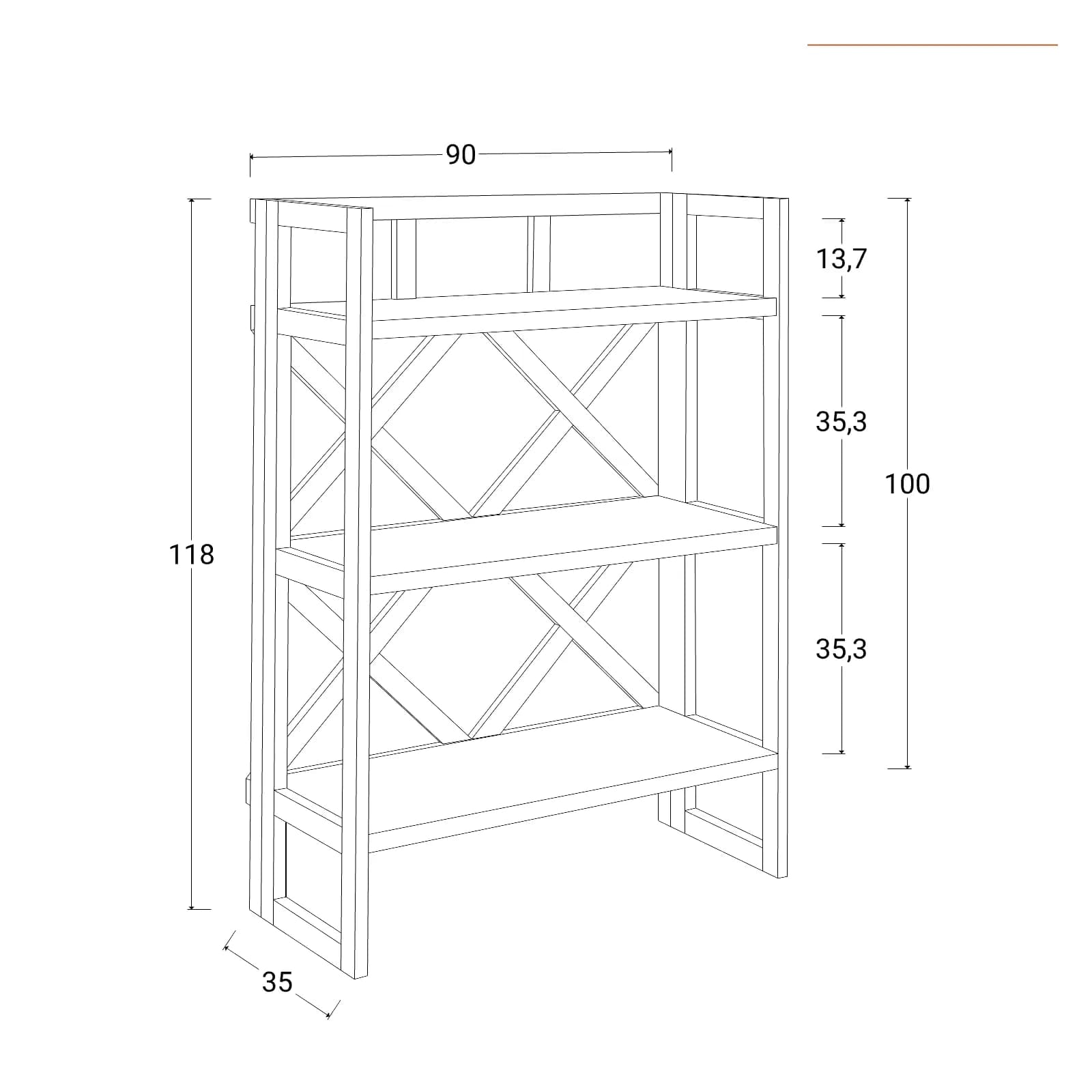 Libreria 90x118h cm con ripiani in legno di acacia - Cadark