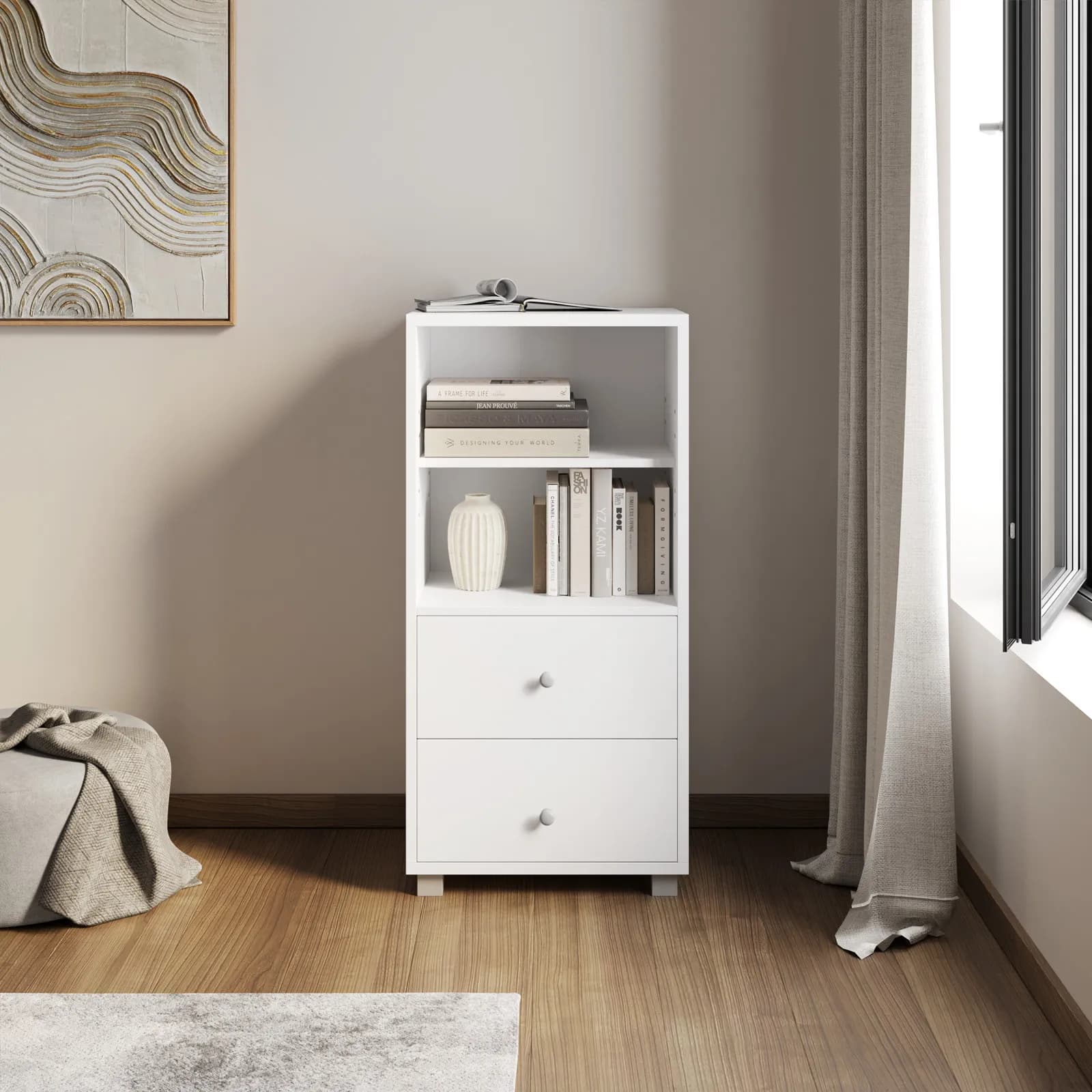 Mobile modulare 49x100 cm bianca con 2 cassetti e ripiano regolabile - Modar
