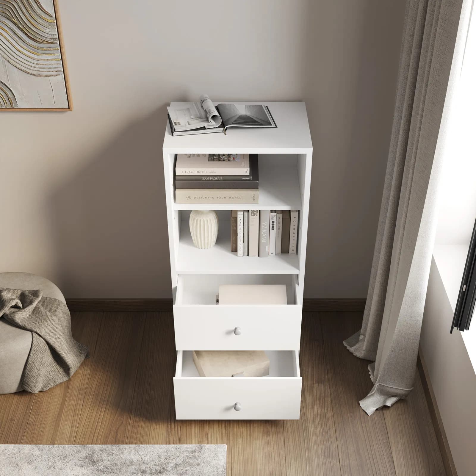 Mobile modulare 49x100 cm bianca con 2 cassetti e ripiano regolabile - Modar