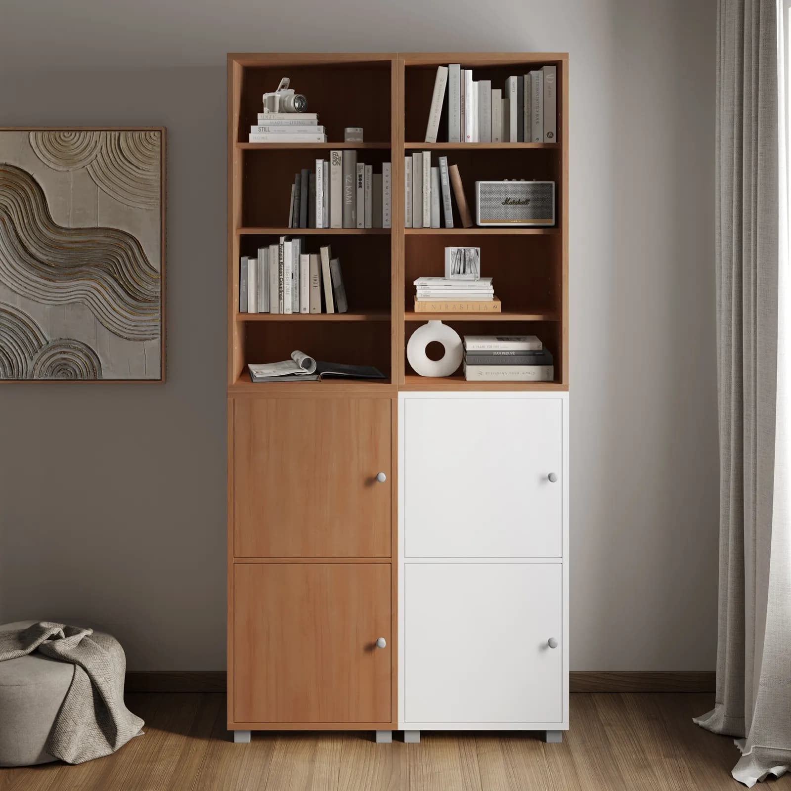 Libreria modulare 97x197h cm effetto ciliegio con 2 ante bianche - Modar