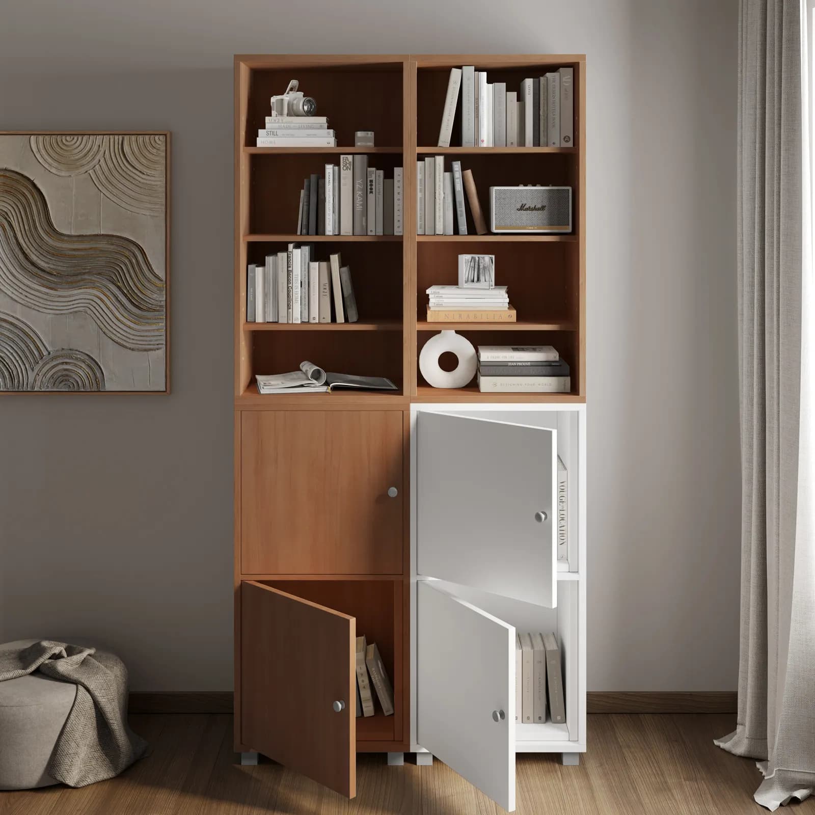 Libreria modulare 97x197h cm effetto ciliegio con 2 ante bianche - Modar
