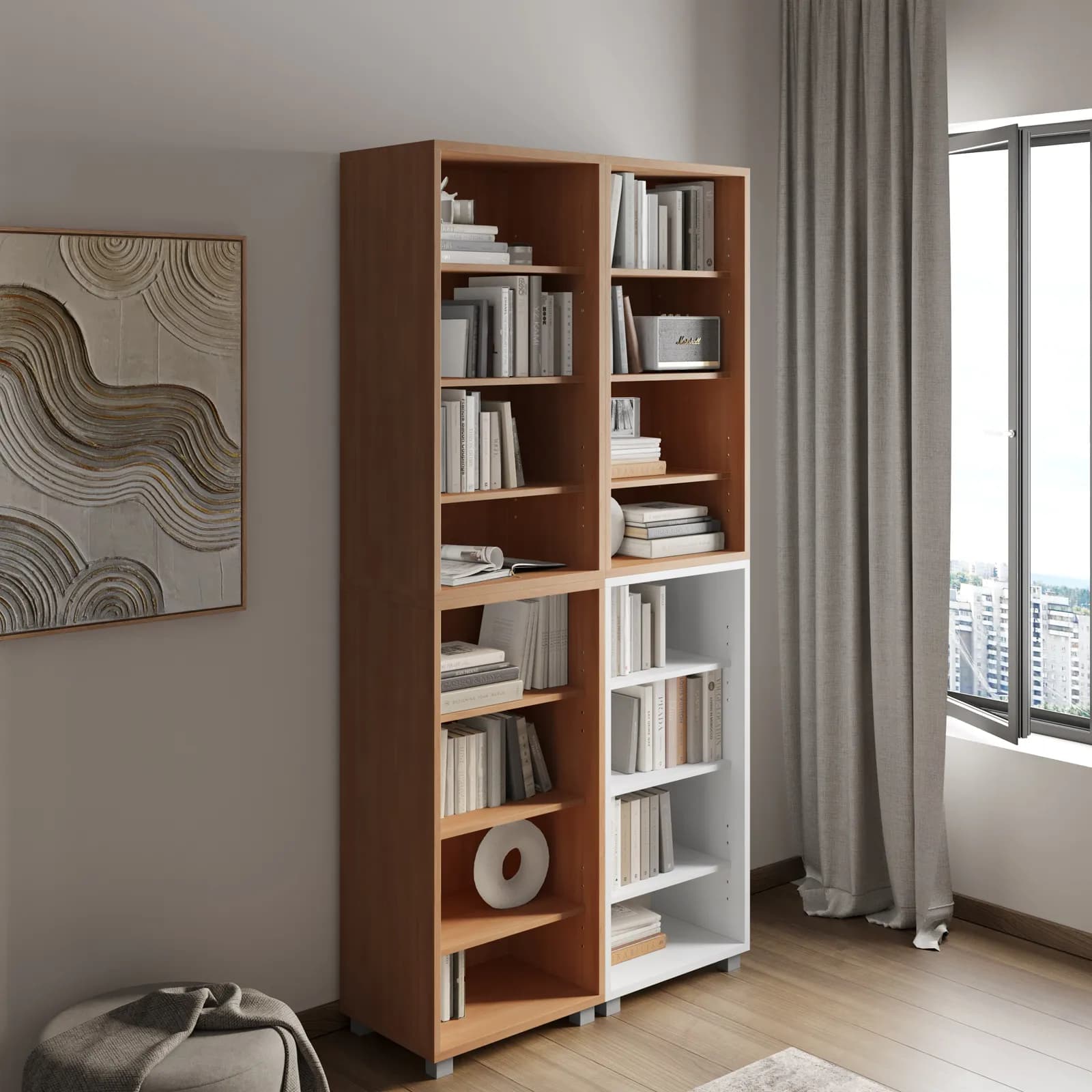 Libreria modulare 97x197h cm effetto ciliegio con 3 ripiani bianchi - Modar