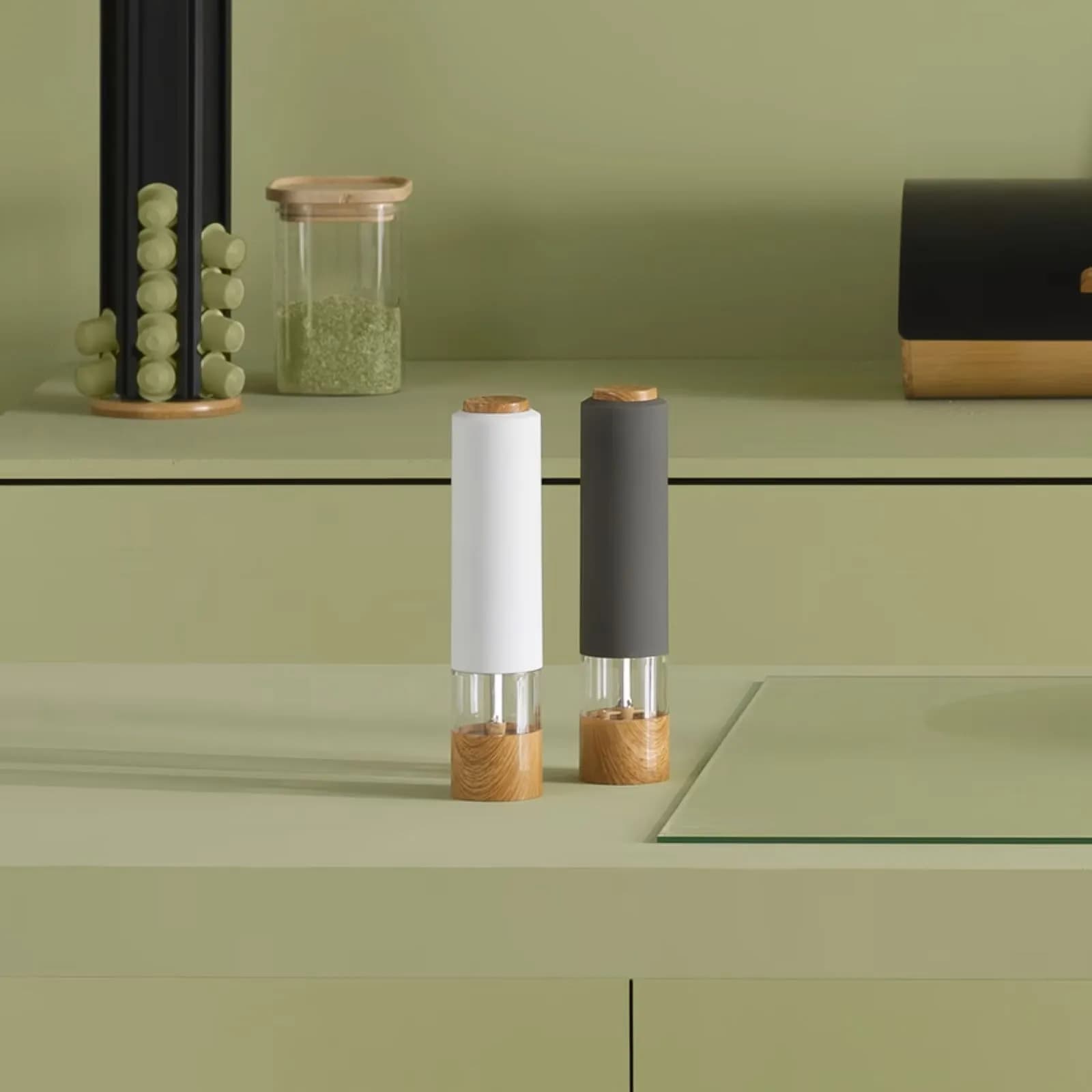 Macinapepe elettrico 22h cm a LED grigio antracite e legno naturale