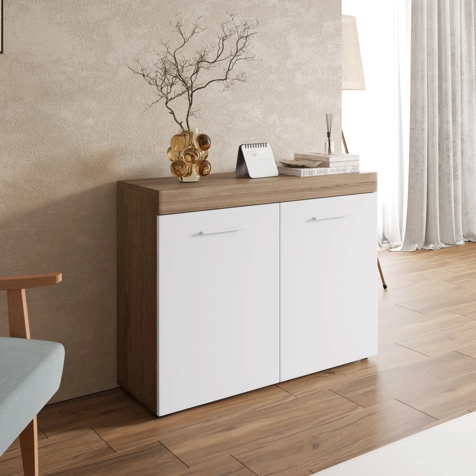 Madia 100x77h cm a 2 ante effetto rovere soft e bianco - Ayer