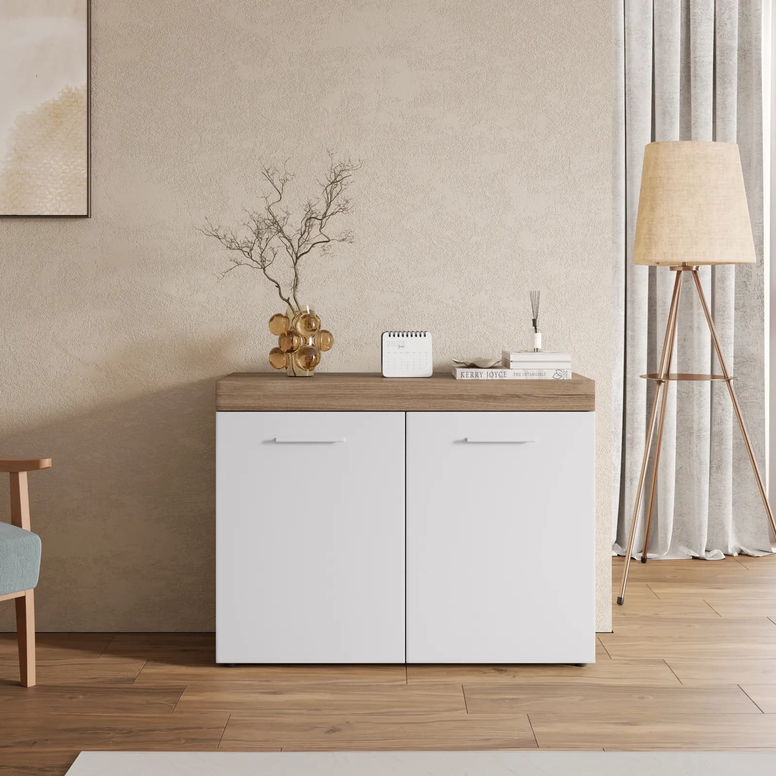 Madia 100x77h cm a 2 ante effetto rovere soft e bianco - Ayer