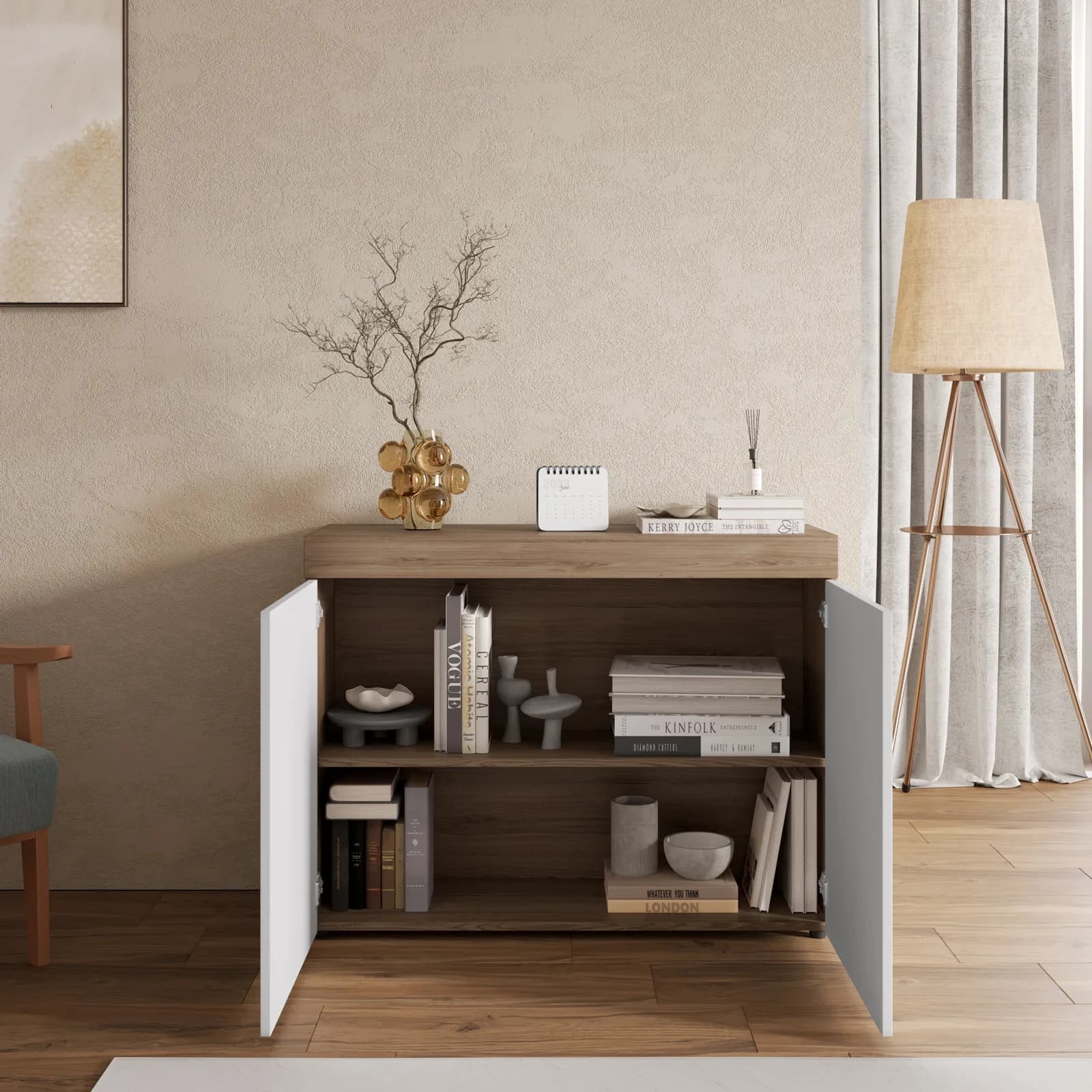 Madia 100x77h cm a 2 ante effetto rovere soft e bianco - Ayer