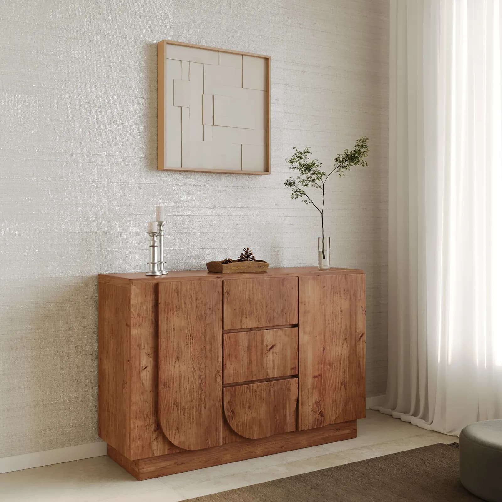 Madia 120x80h cm in legno di acacia naturale con 2 ante e 3 cassetti - Artemide