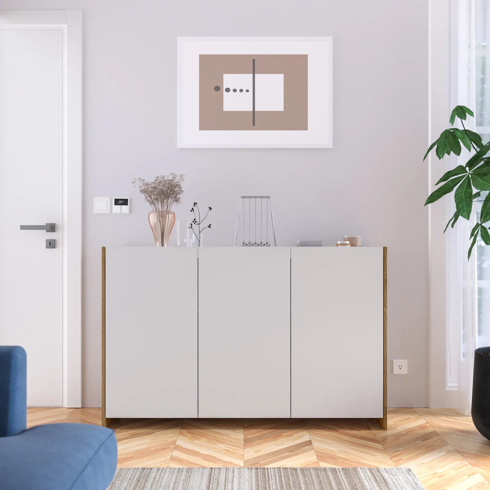 Madia 140x90h cm con 3 ante bianco e rovere - Wilem