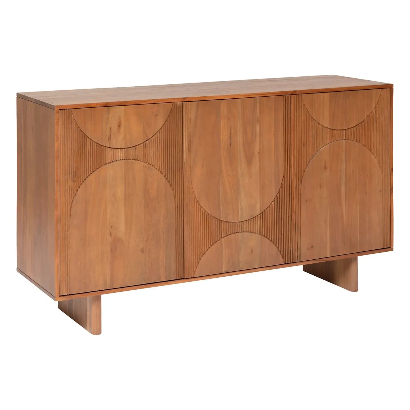 Madia 150x90h cm in legno di acacia naturale con 3 ante e dettaglio cannettato - Sevilla