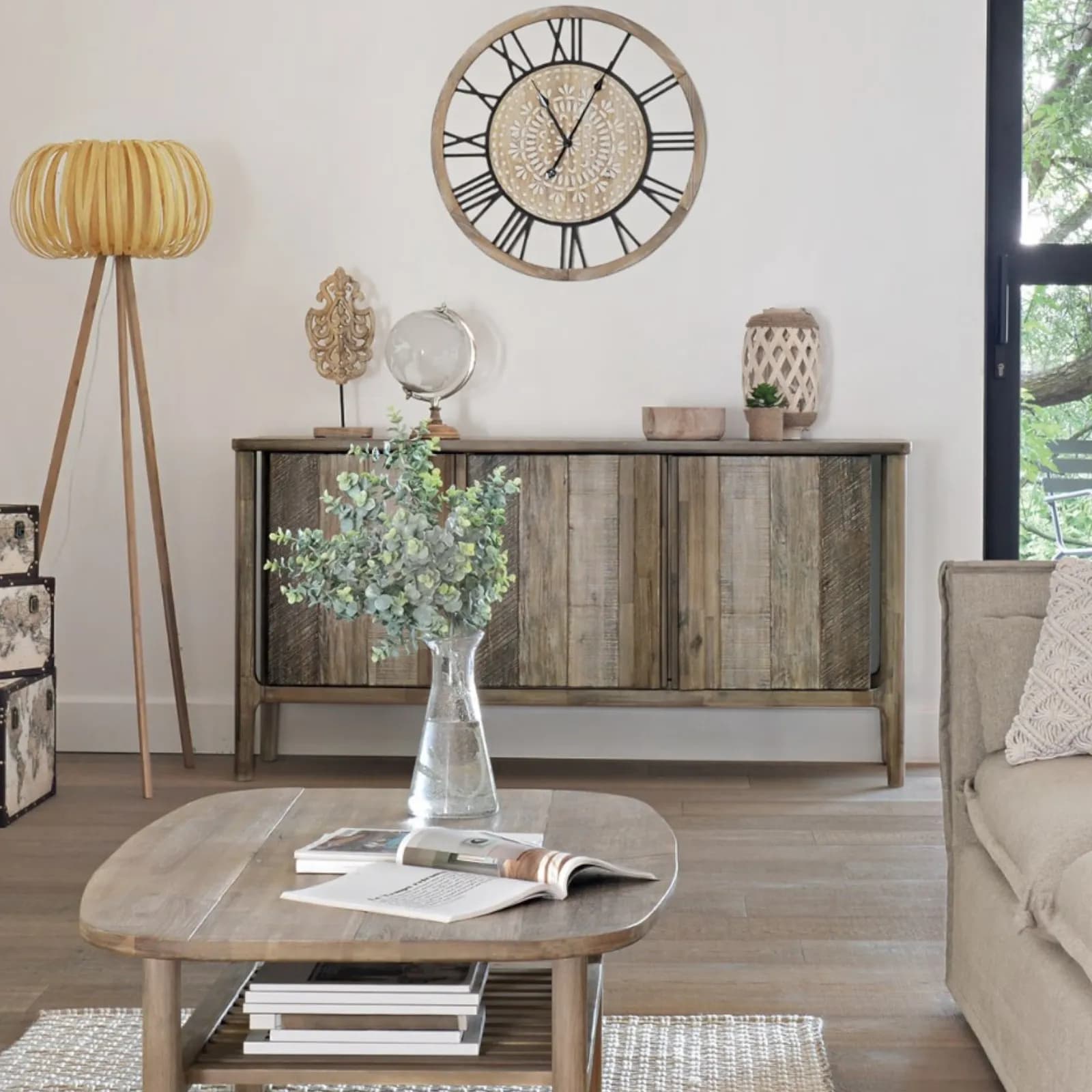 Madia 160x80h cm con tre ante in legno di acacia - Pareha