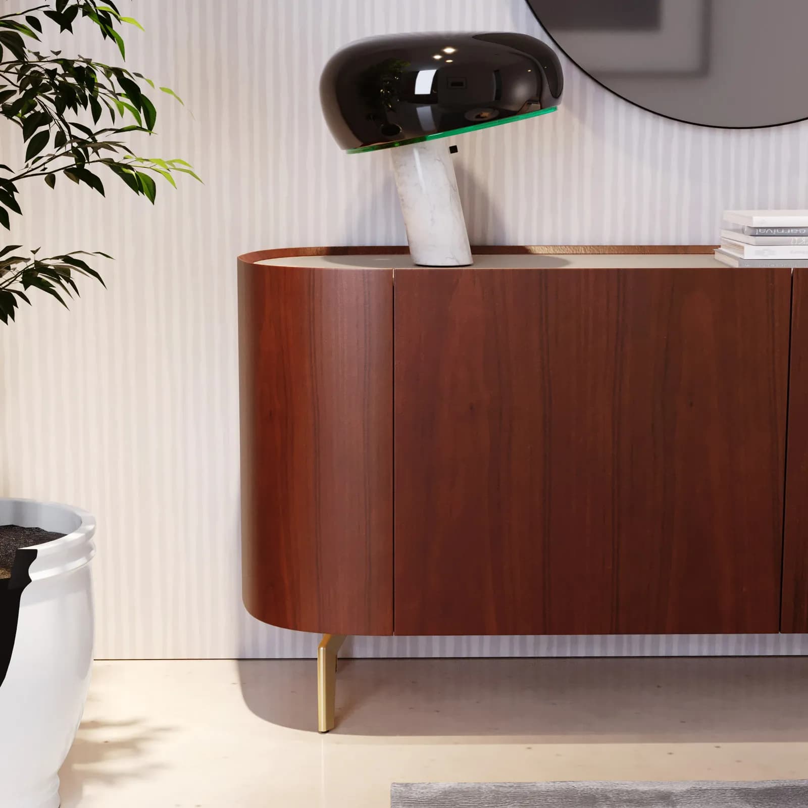 Madia 170x75h cm noce e top in similpelle beige con 4 ante e gambe in metallo oro - Keegan