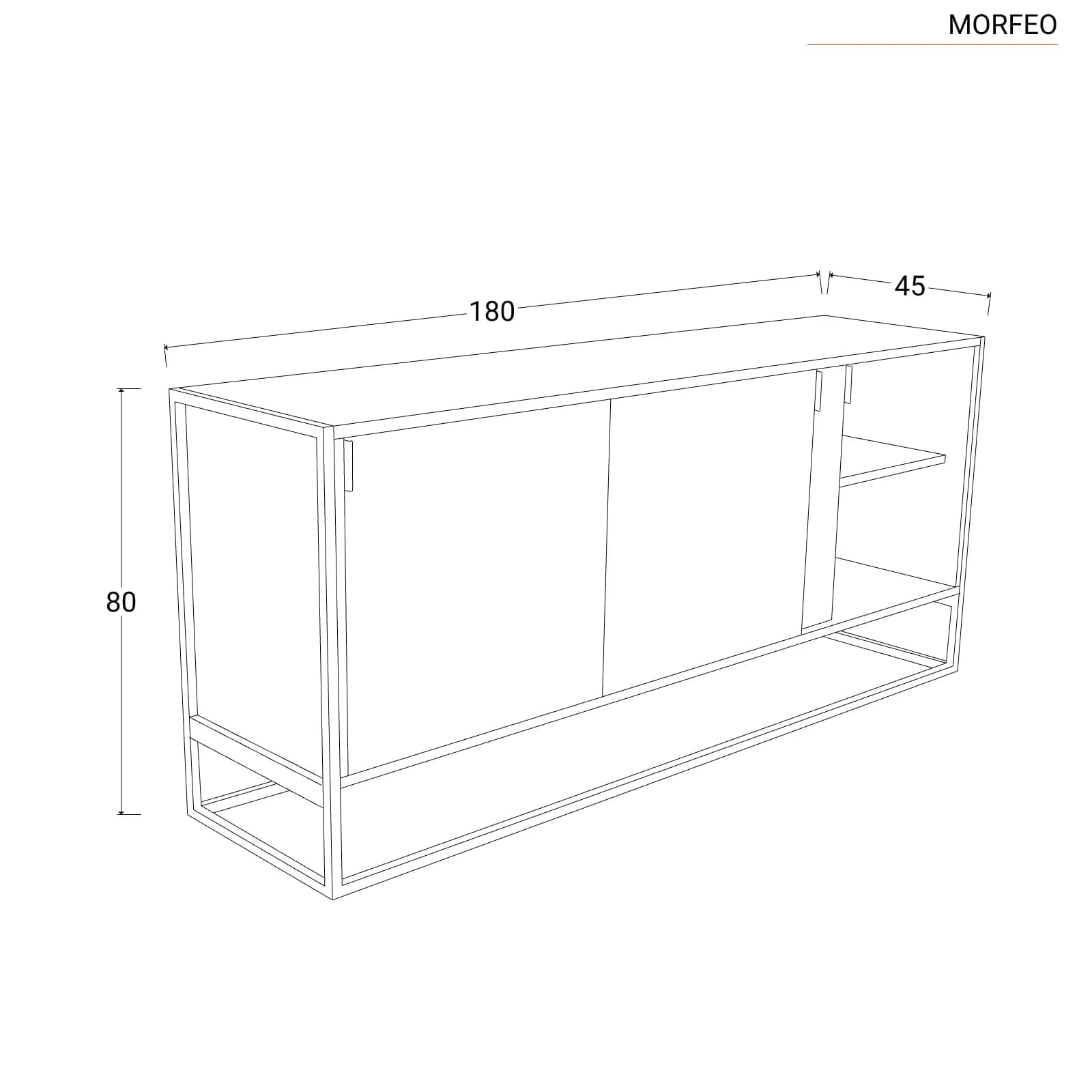 Madia 180x80h cm in legno rovere e struttura in metallo nero - Morfeo