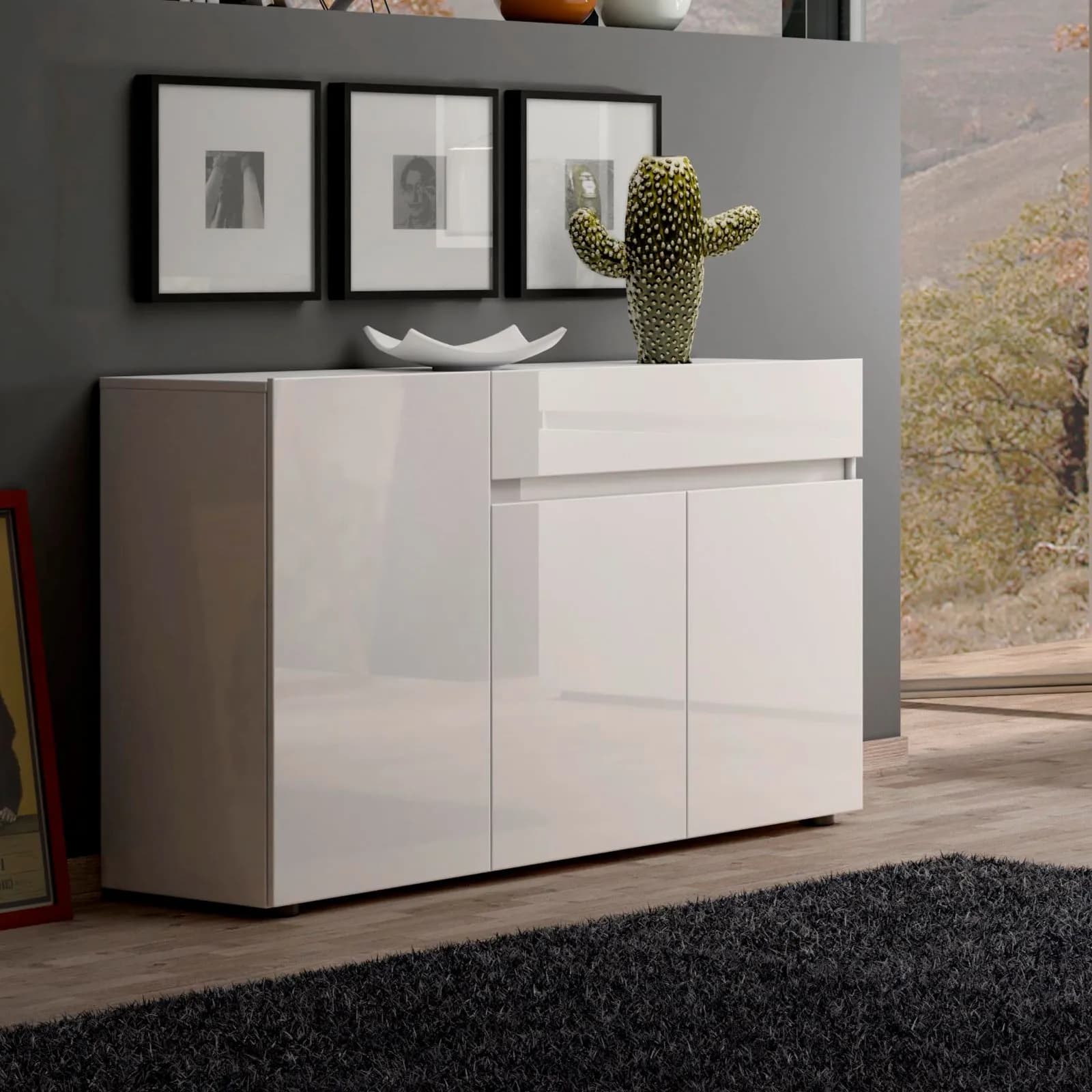 Madia 135x79h cm bianco lucido con 3 ante e 1 cassetto - Macie