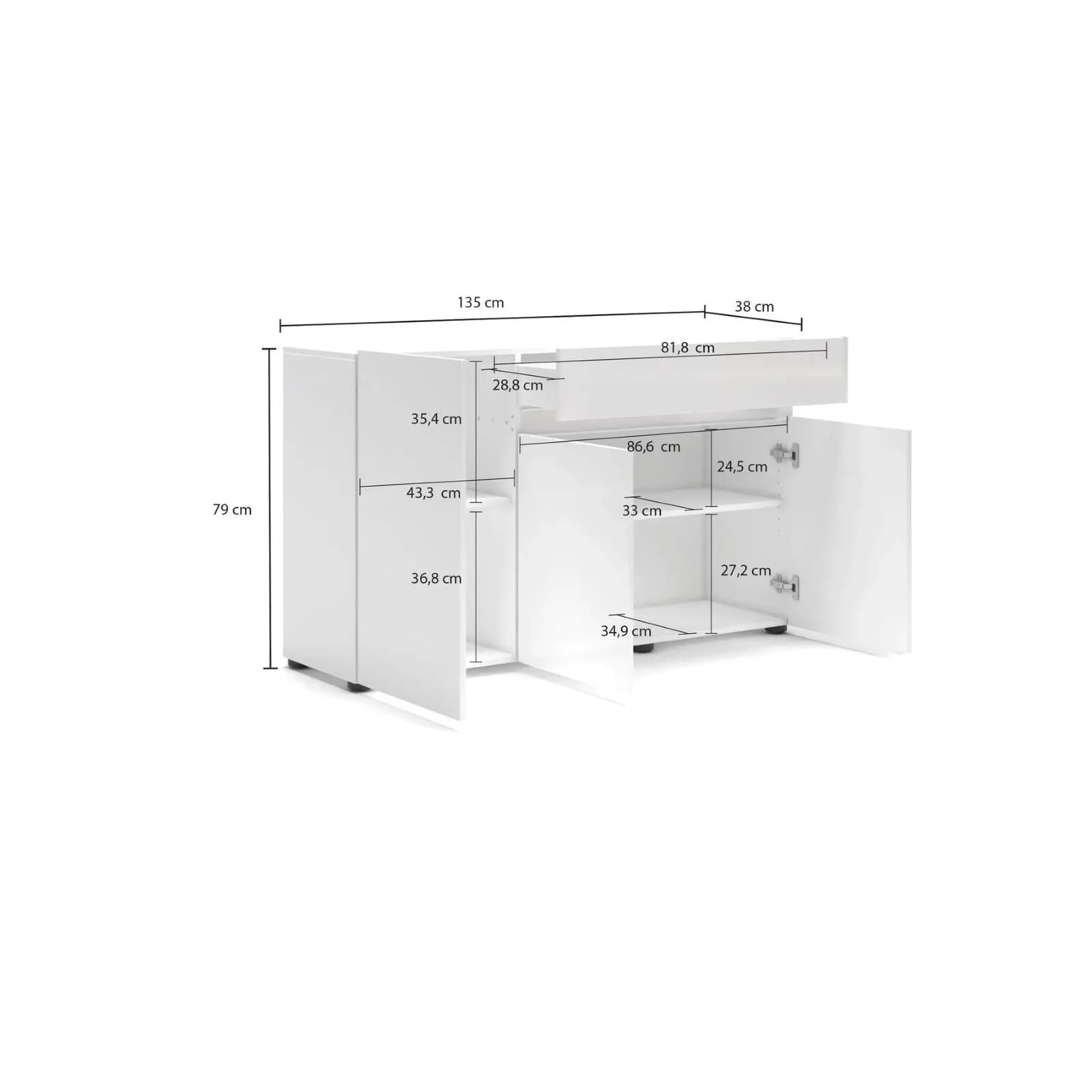 Madia 135x79h cm bianco lucido con 3 ante e 1 cassetto - Macie