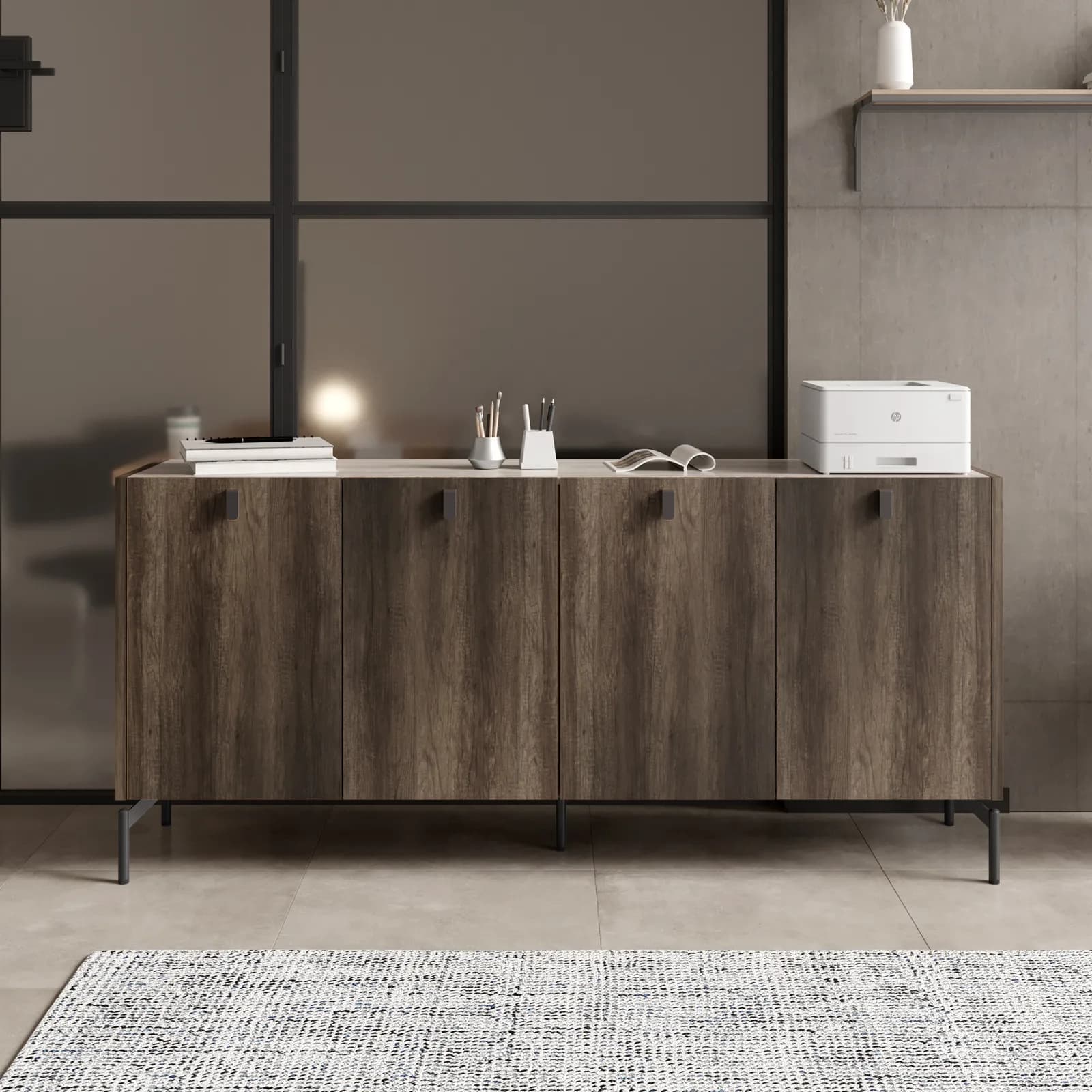 Madia 180x83h cm top effetto marmo con 4 ante rovere canyon - Pavel