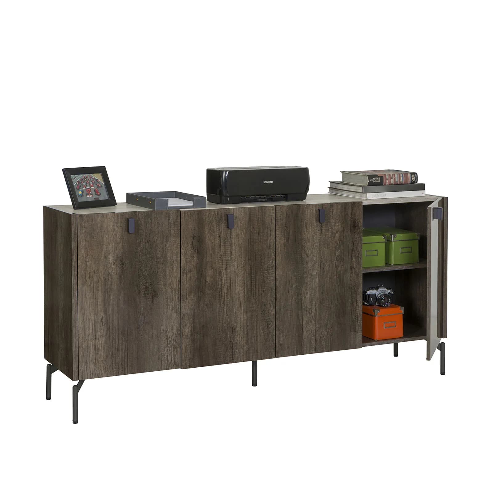 Madia 180x83h cm top effetto marmo con 4 ante rovere canyon - Pavel