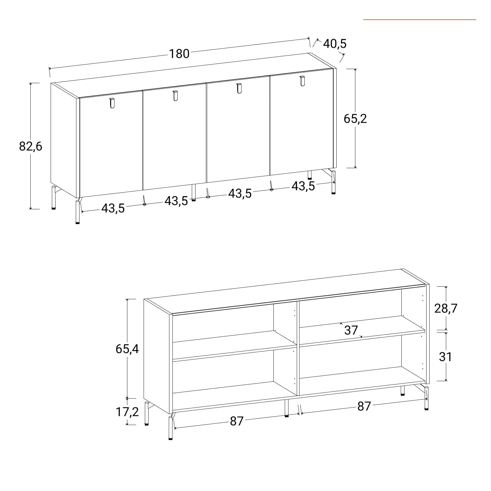 Madia 180x83h cm top effetto marmo con 4 ante rovere canyon - Pavel