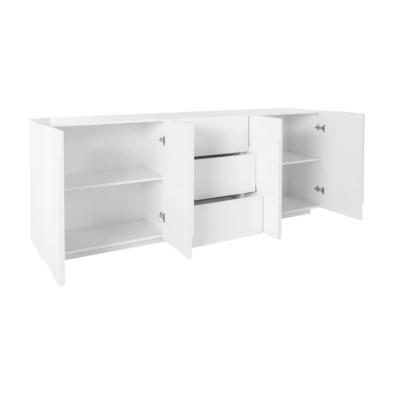 Madia 220x86h cm con 4 ante e 3 cassetti in legno bianco lucido - Sharps