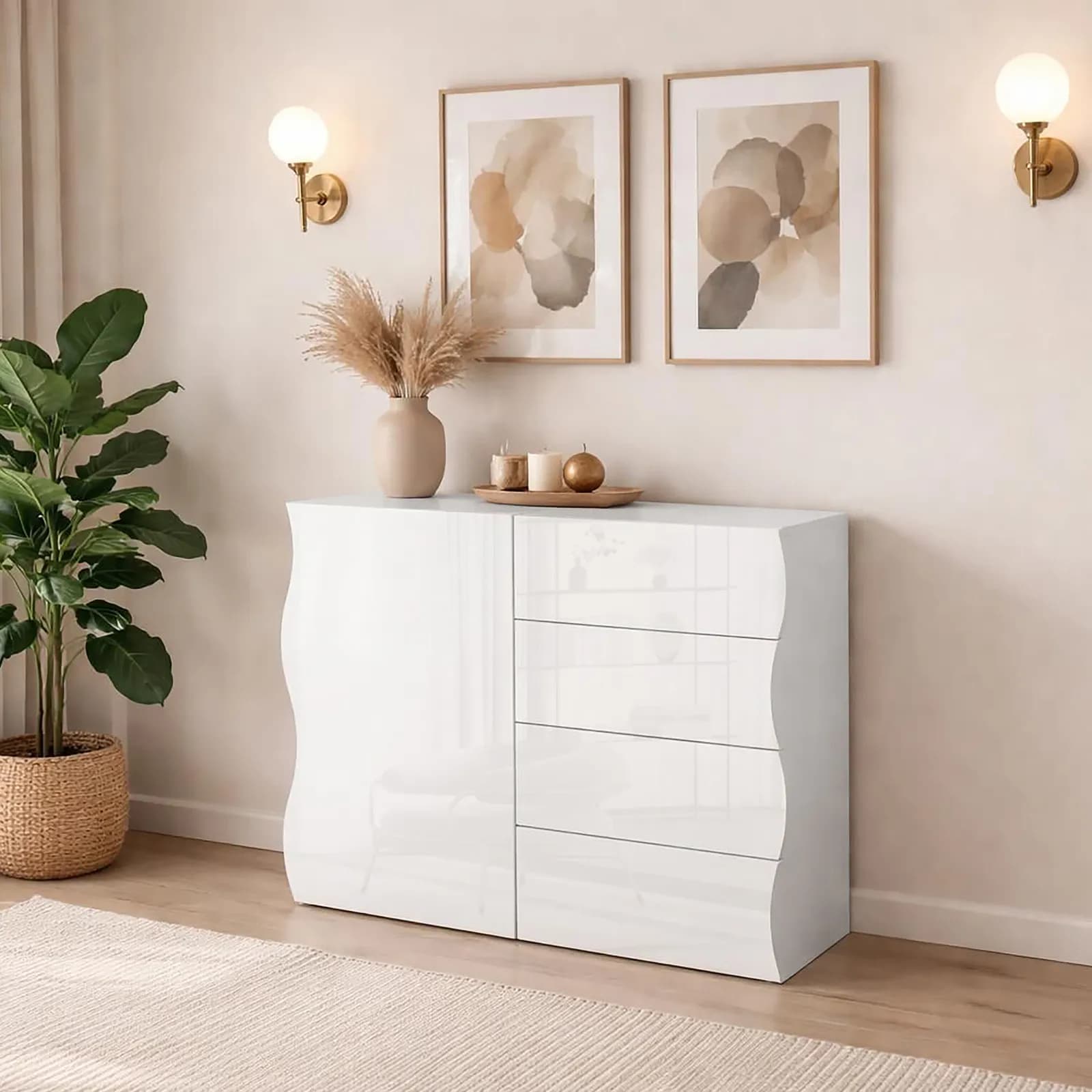 Madia 90x81h cm con 1 anta e 4 cassetti bianco lucido - Moss