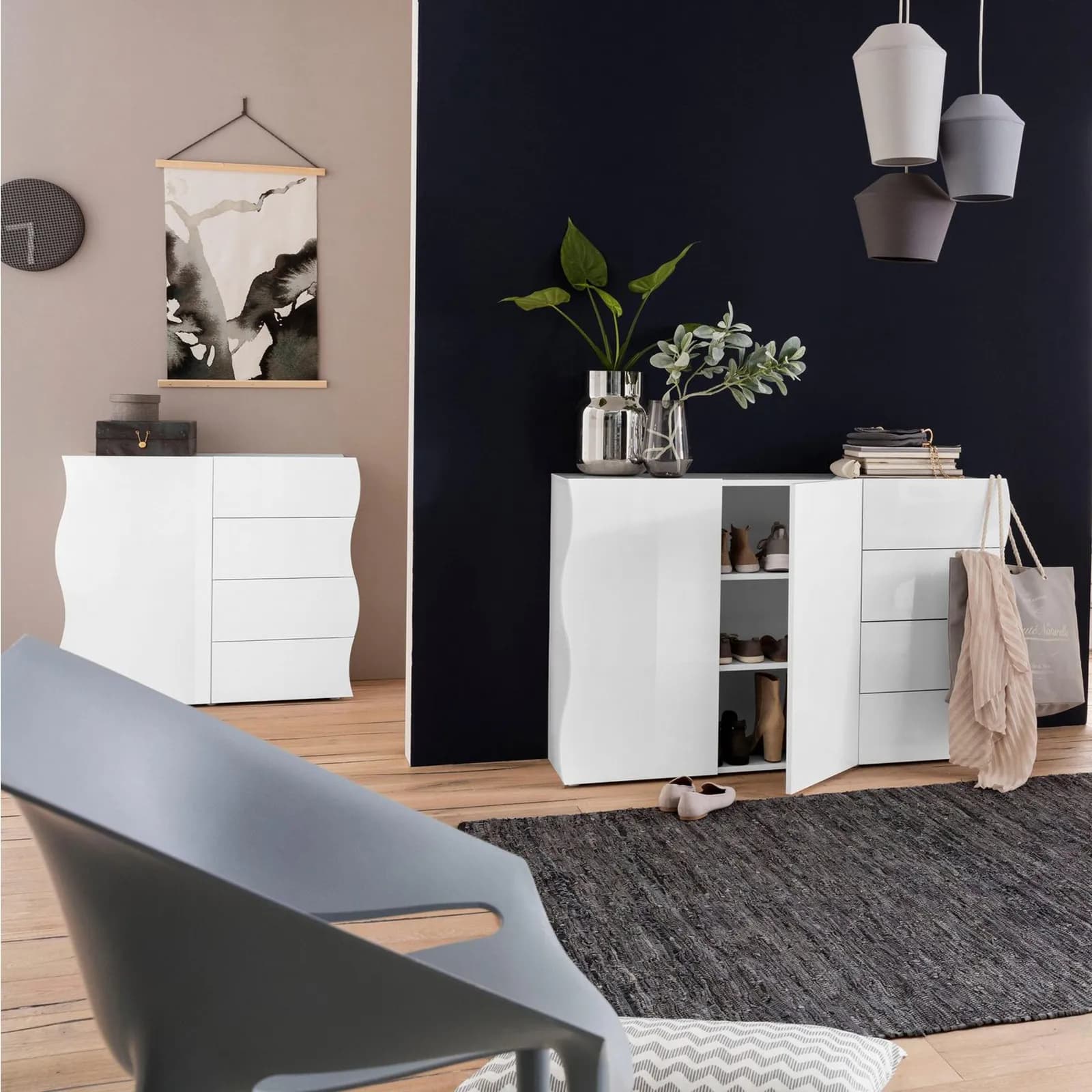 Madia 90x81h cm con 1 anta e 4 cassetti bianco lucido - Moss