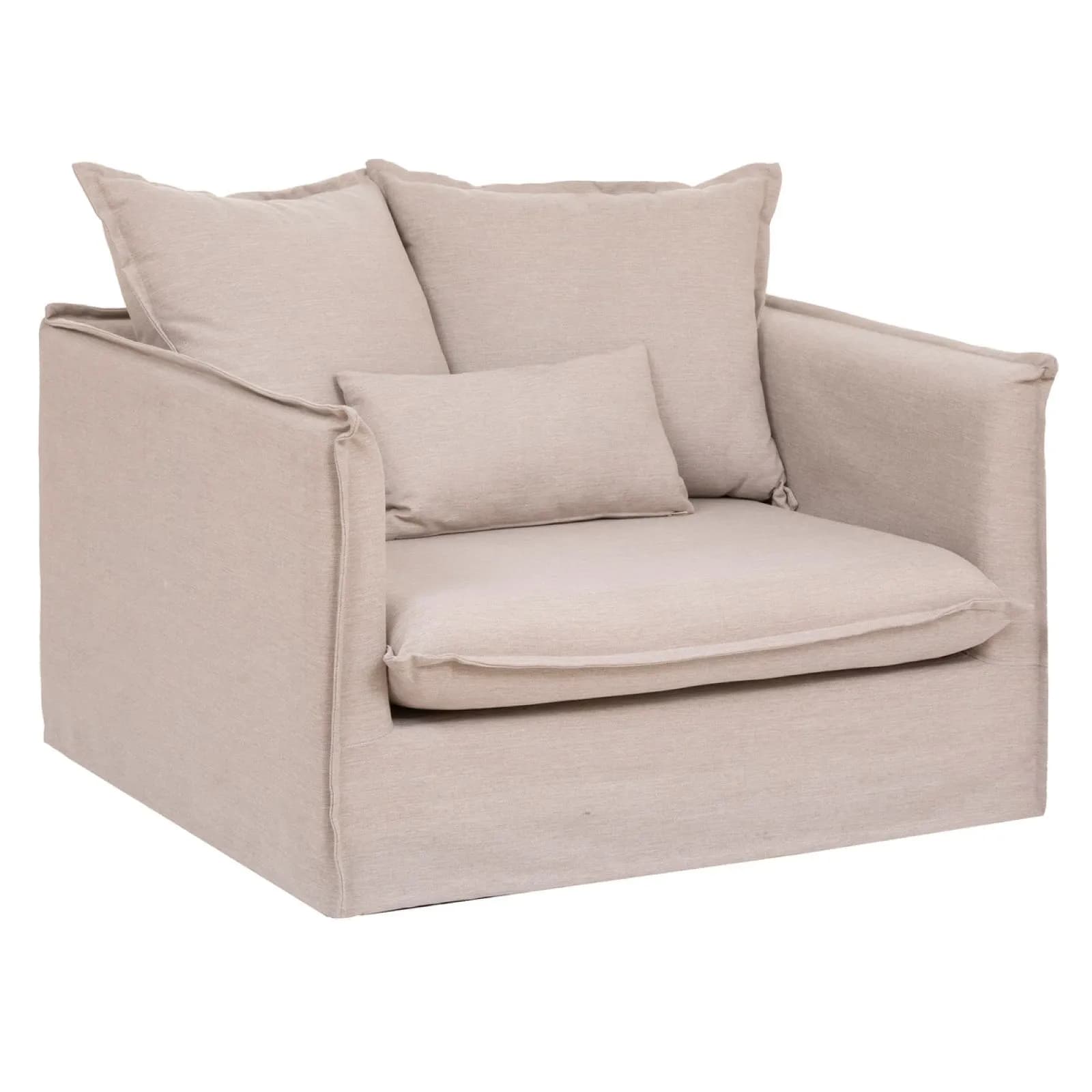 Maxi poltrona sfoderabile in tessuto effetto lino beige con cuscini - Noemi