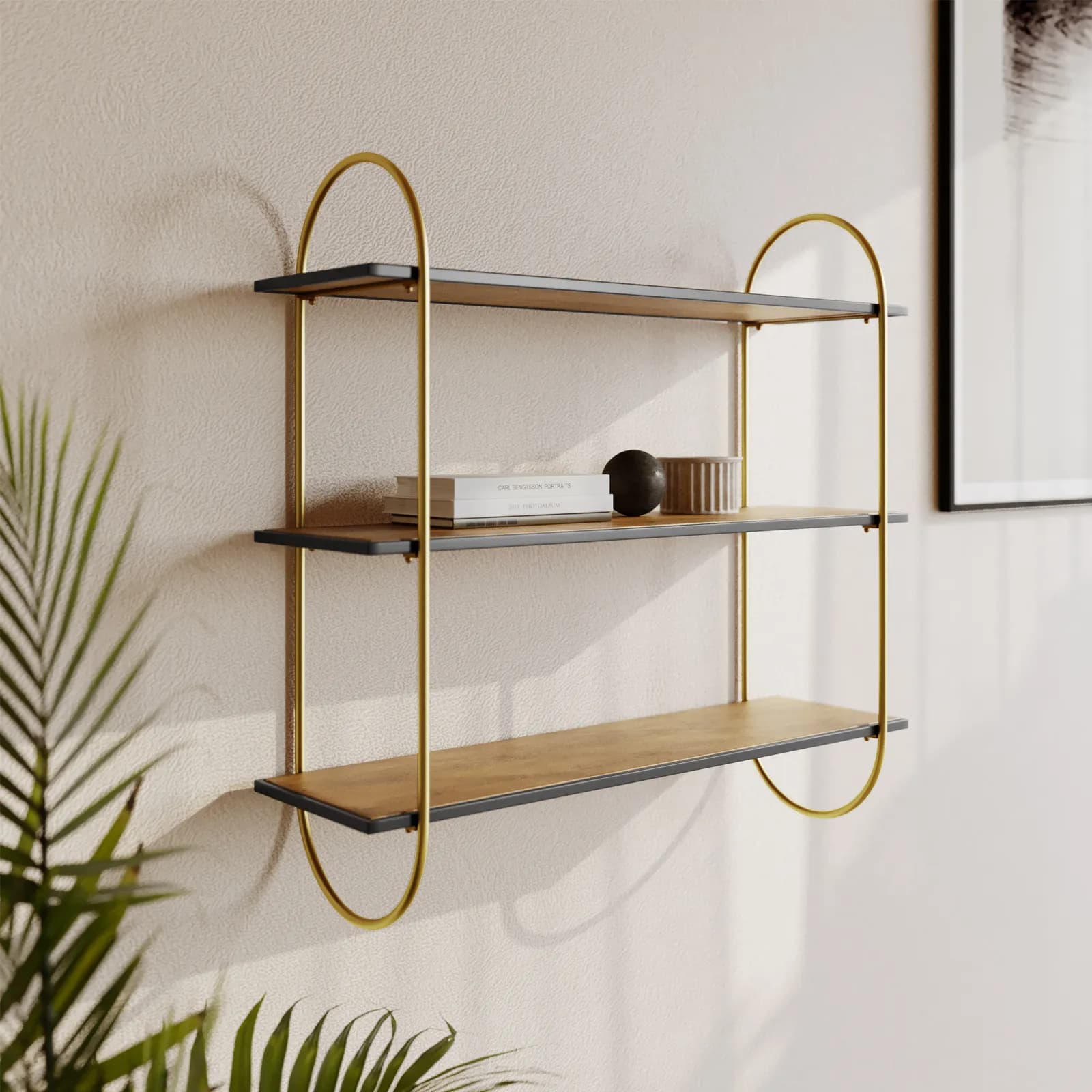 Mensola 82x25 cm in legno noce con 3 ripiani - Trabea