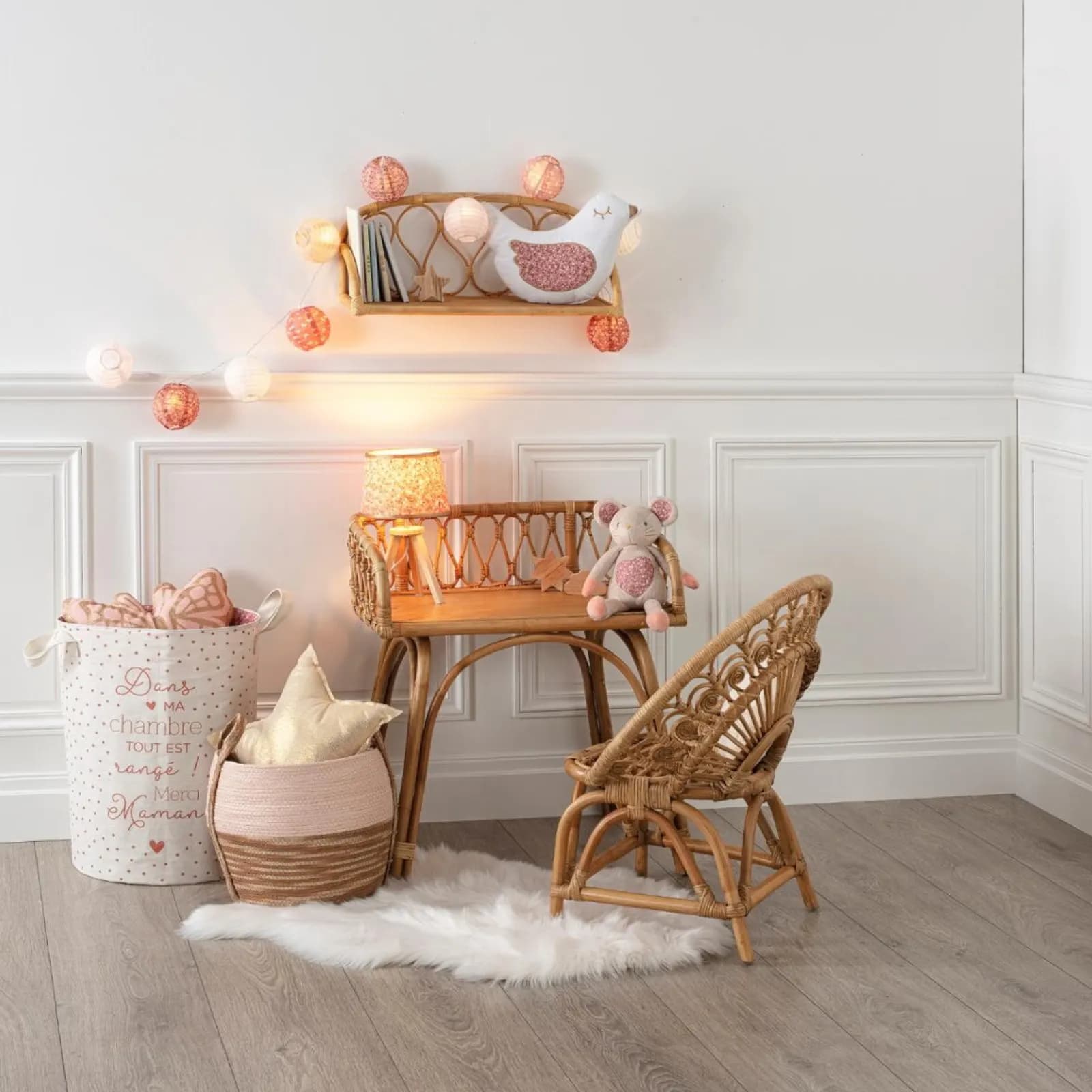 Mensola per bambini 57x24h cm in legno rattan - Rattantouille