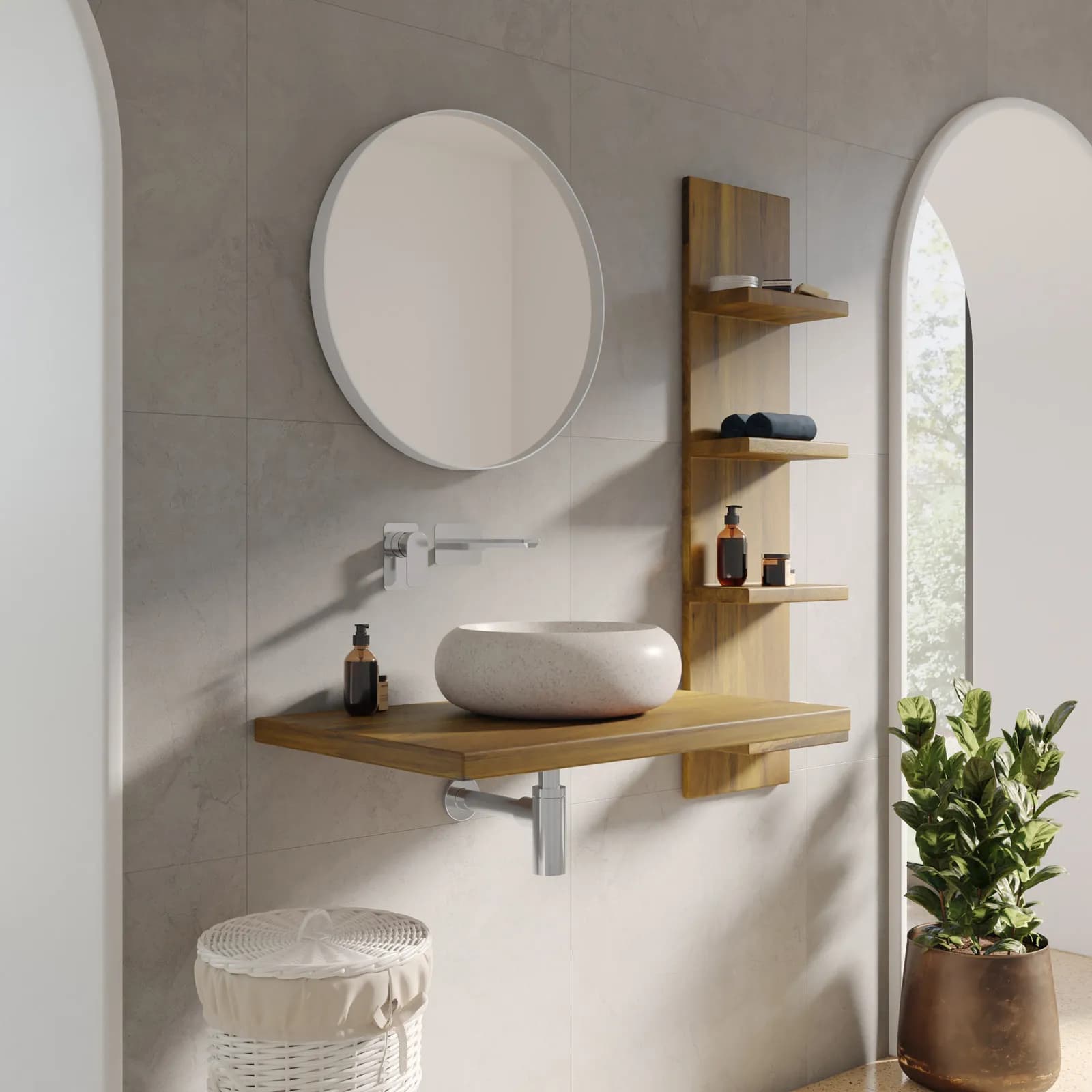 Mensola portalavabo sospesa 80 x 50 cm in legno di mango - Caleido